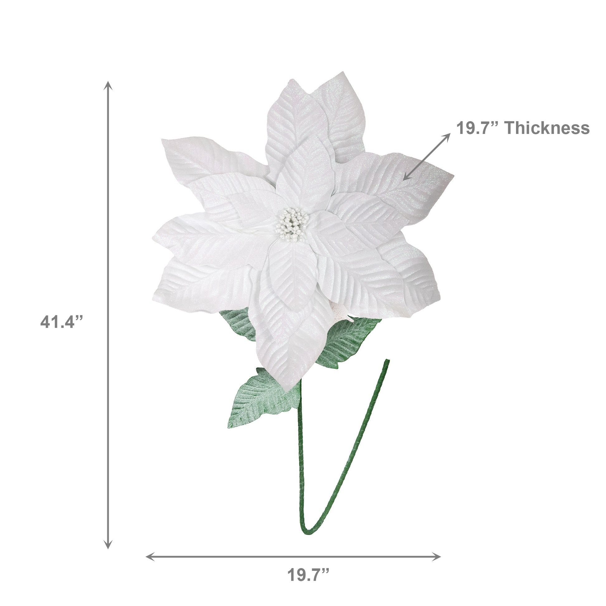 41.5" Glitter Poinsettia with Leaves Stem White, Christmas, Floral Pick, Holiday Decor