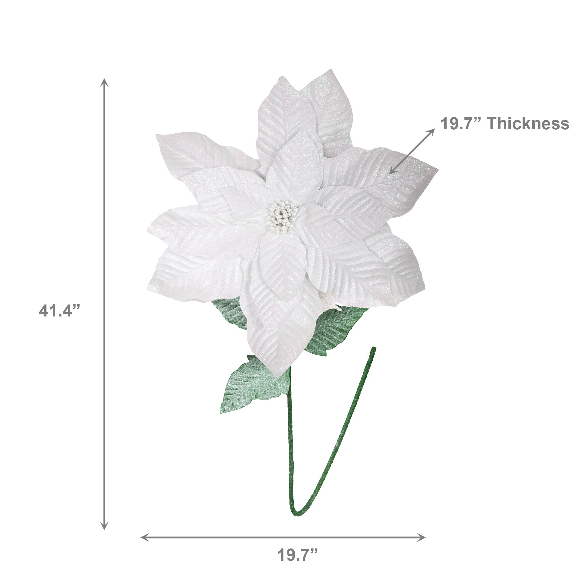 41.5" Glitter Poinsettia with Leaves Stem White, Christmas, Floral Pick, Holiday Decor