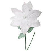 41.5" Glitter Poinsettia with Leaves Stem White, Christmas, Floral Pick, Holiday Decor