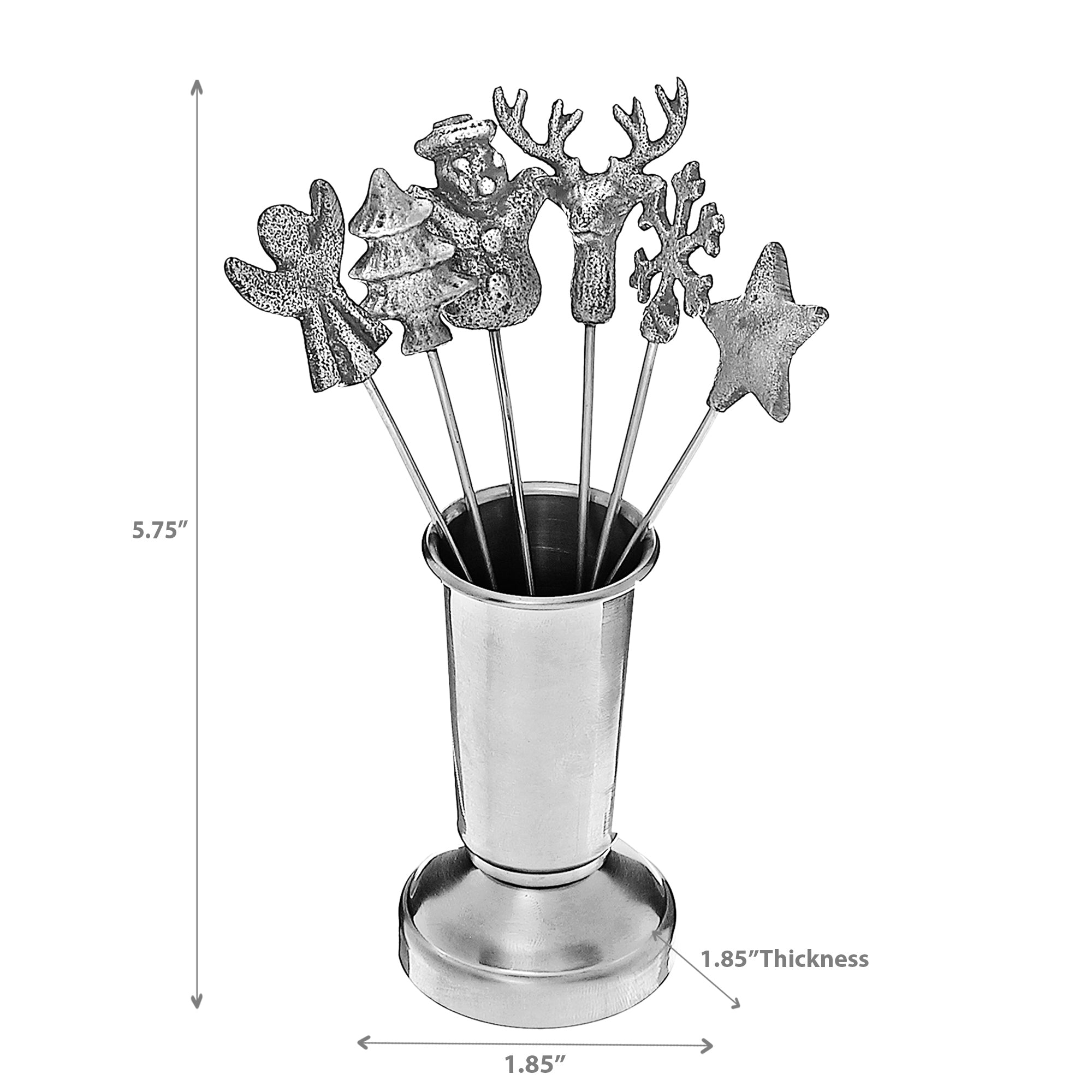 Christmas Assorted Cocktail Picks Set Of 6 With Holder, Holiday Drink Accessories, Festive Barware