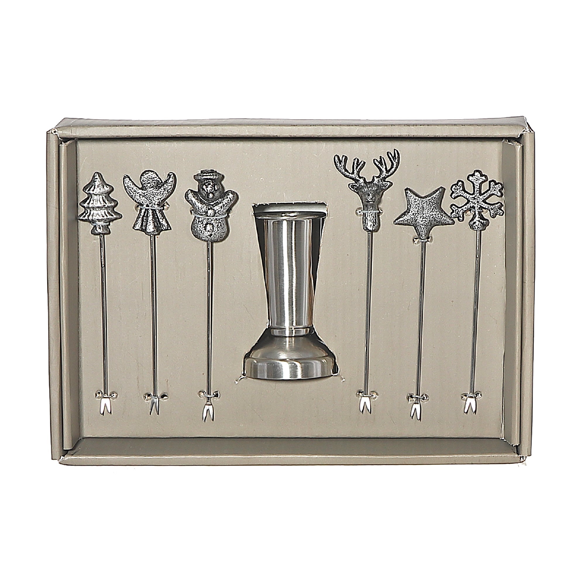 Christmas Assorted Cocktail Picks Set Of 6 With Holder, Holiday Drink Accessories, Festive Barware
