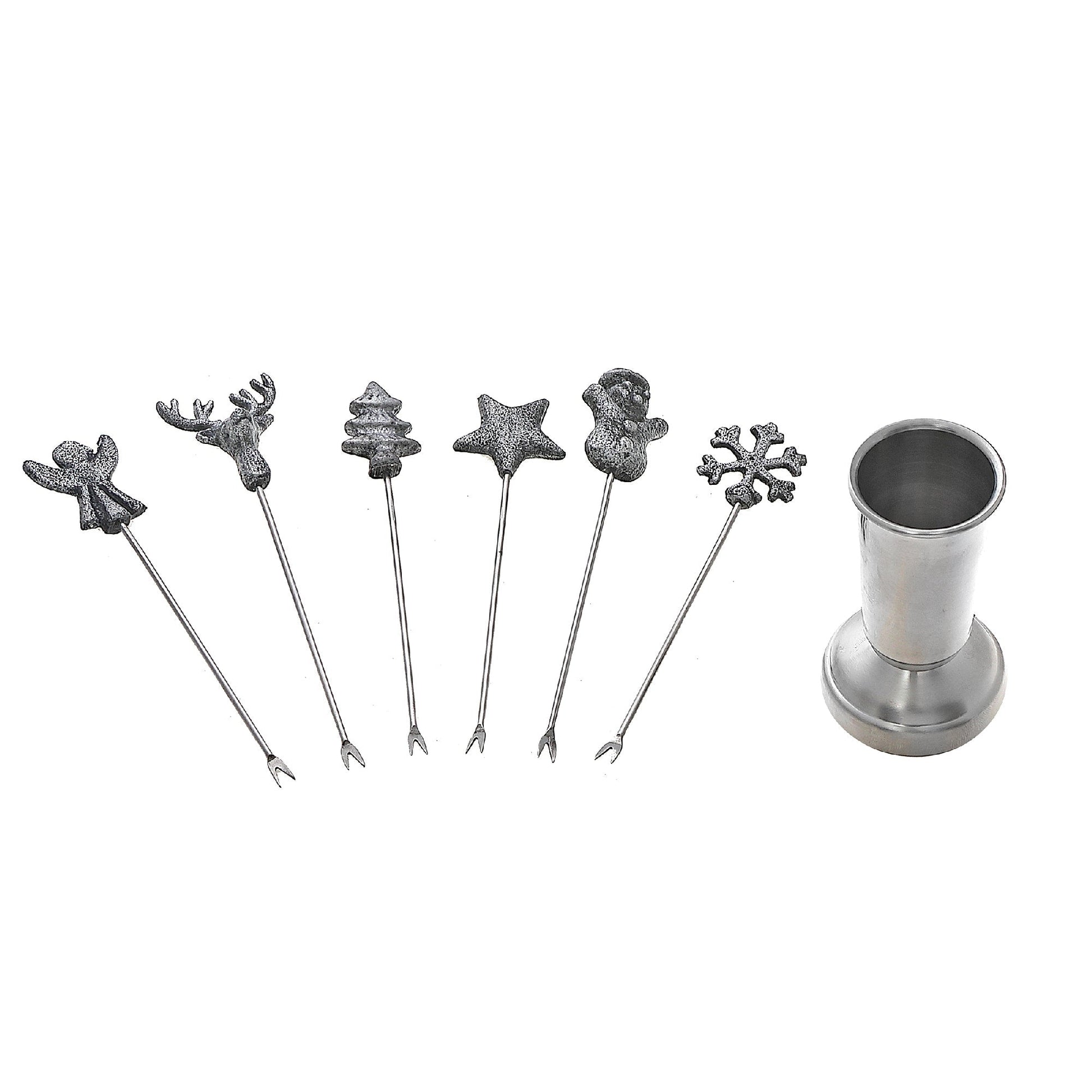 Christmas Set Of 6 Assorted Cocktail Picks With Holder