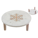 3 Legs Round Marble Cake Stand With Wooden Snowflake Inlay