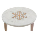 3 Legs Round Marble Cake Stand With Wooden Snowflake Inlay