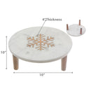3 Legs Round Marble Cake Stand With Wooden Snowflake Inlay