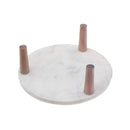 3 Legs Round Marble Cake Stand With Wooden Snowflake Inlay