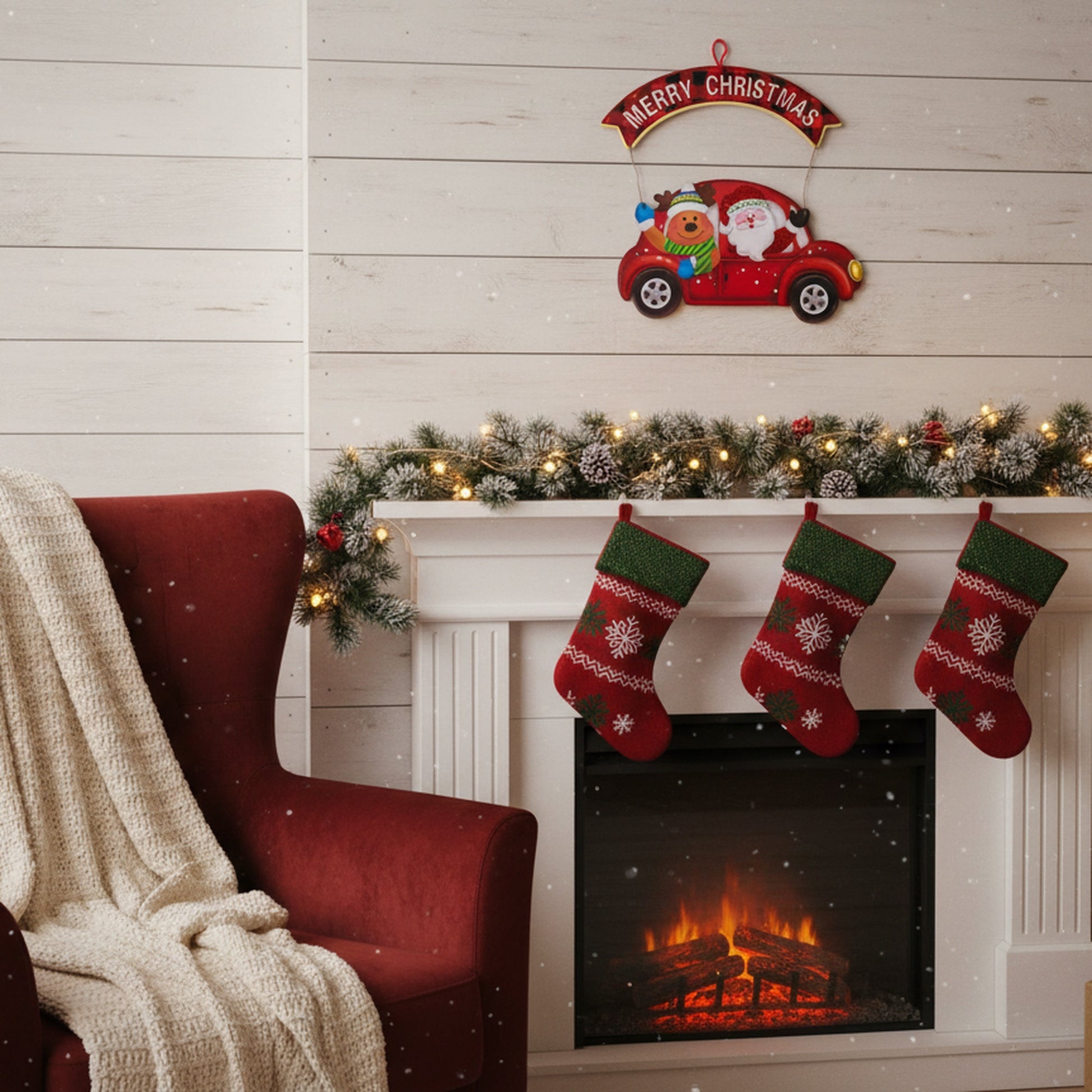 Foam Board Wall Decor Red Car with Merry Christmas Banner, Christmas, Wall Decor, Holiday Decor- Set of 2