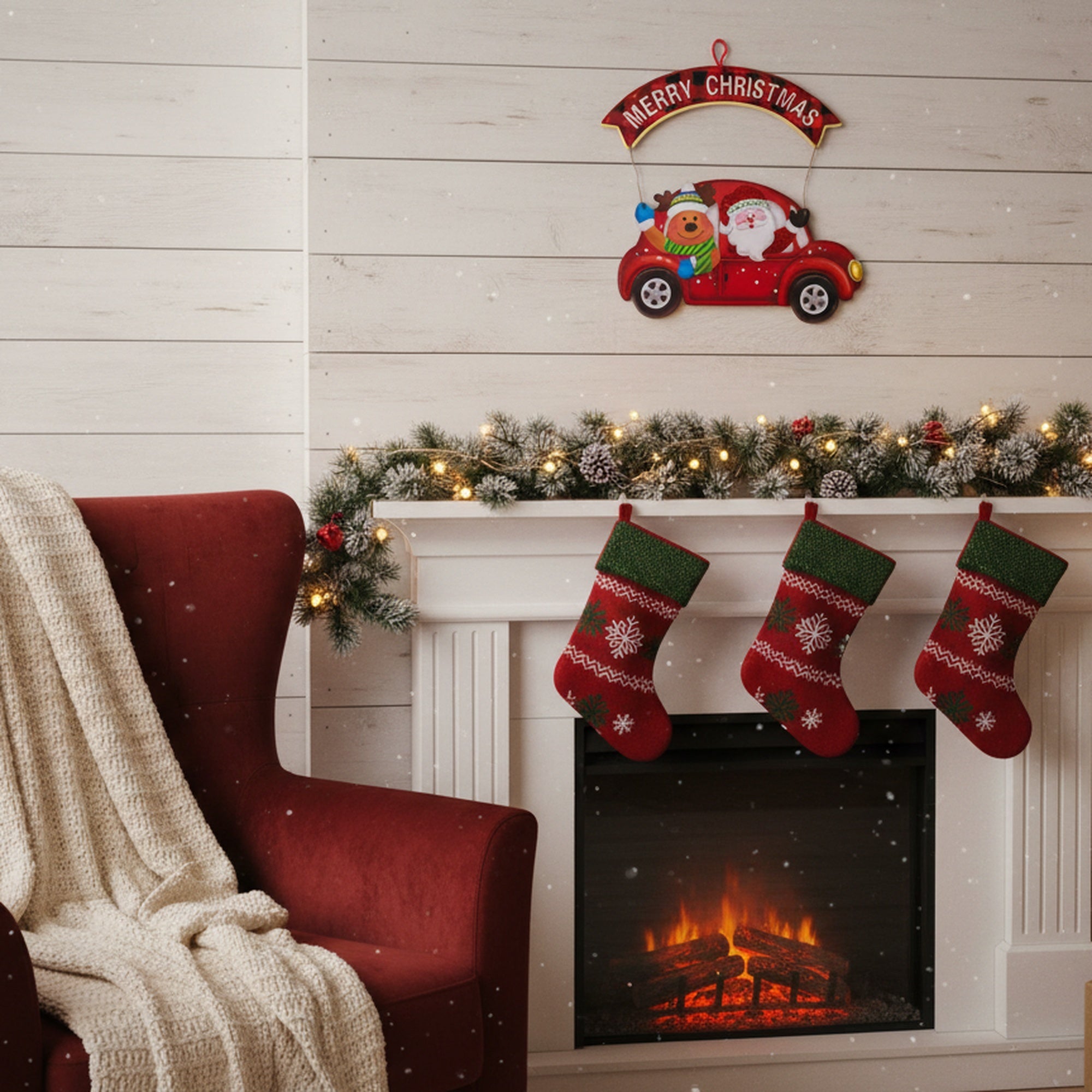 Foam Board Wall Decor Red Car with Merry Christmas Banner, Christmas, Wall Decor, Holiday Decor- Set of 2
