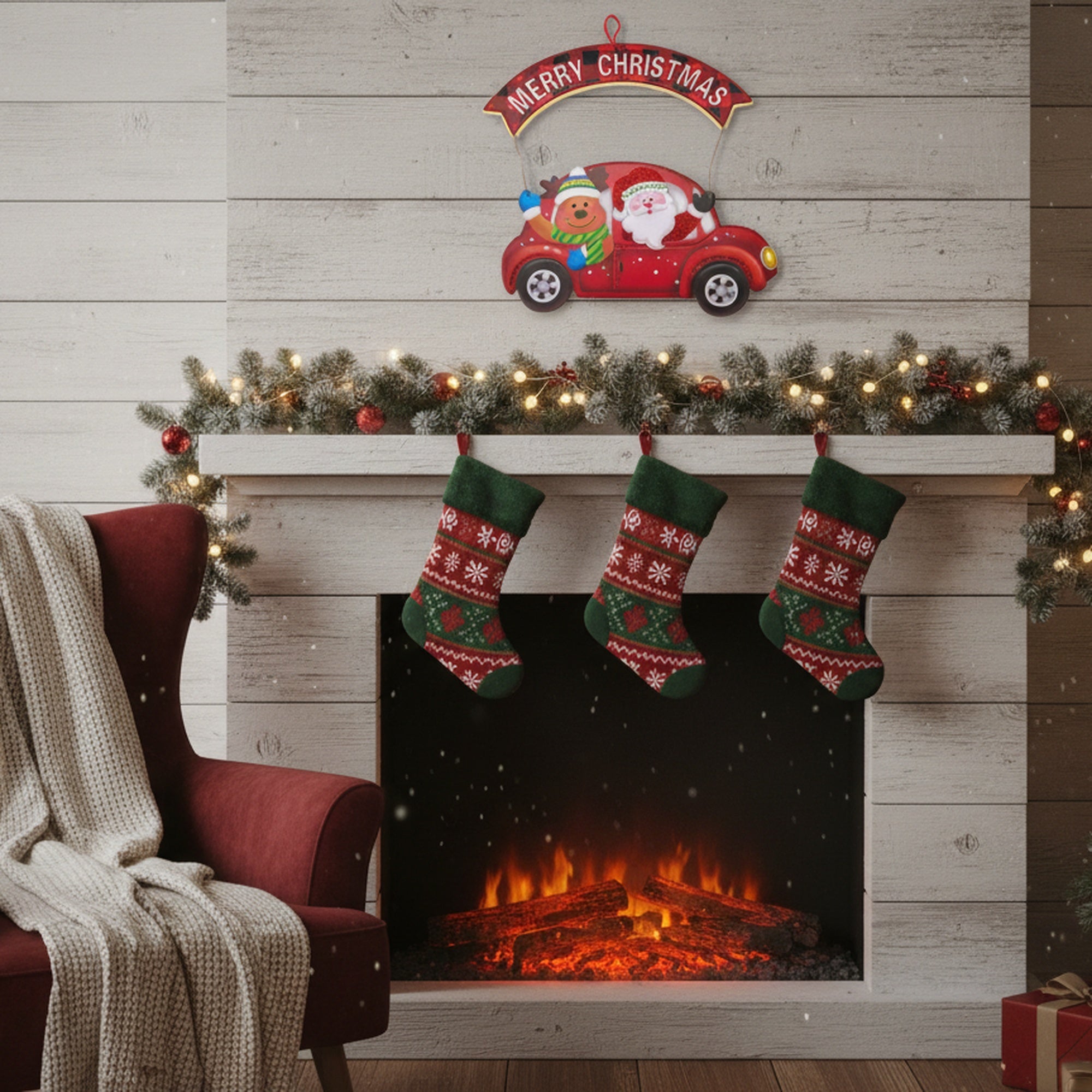 Foam Board Wall Decor Red Car with Merry Christmas Banner, Christmas, Wall Decor, Holiday Decor- Set of 2