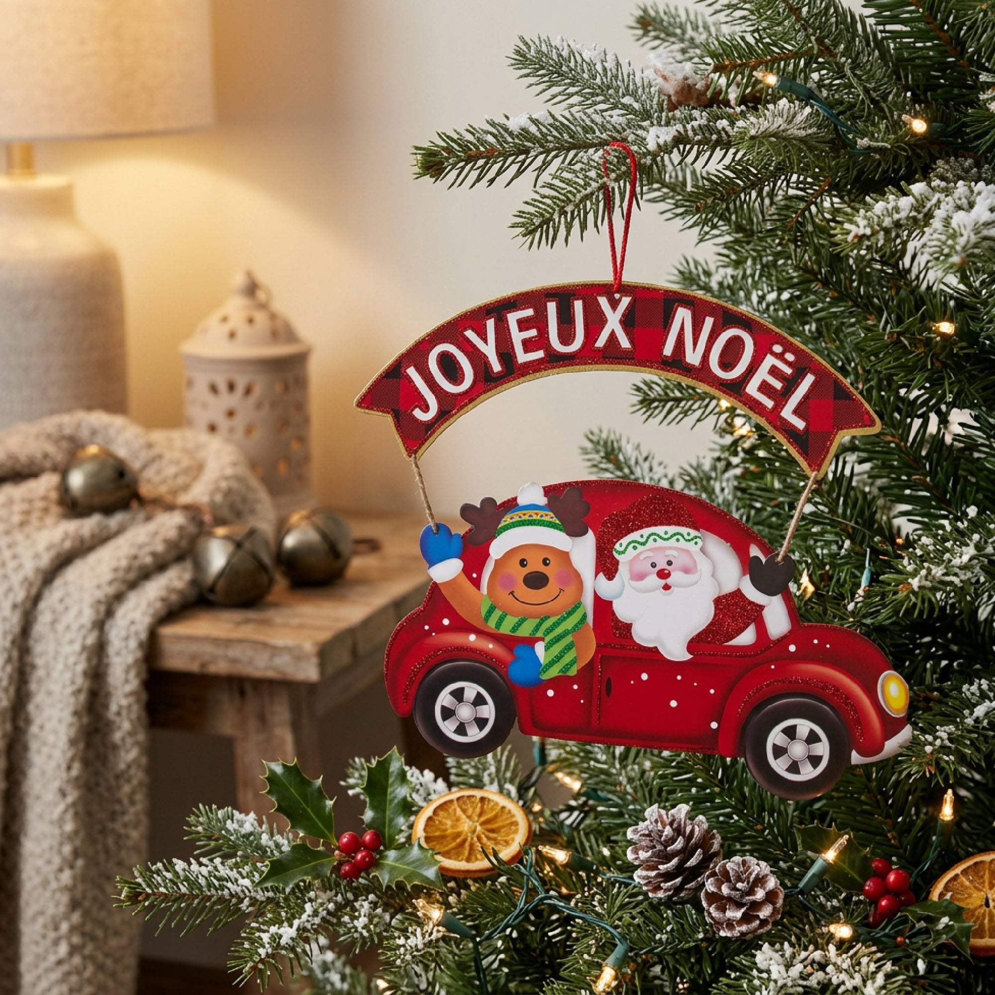 Foam Board Wall Decor Red Car with Joyeux Noel Banner, Christmas, Wall Decor, Holiday Decor- Set of 2