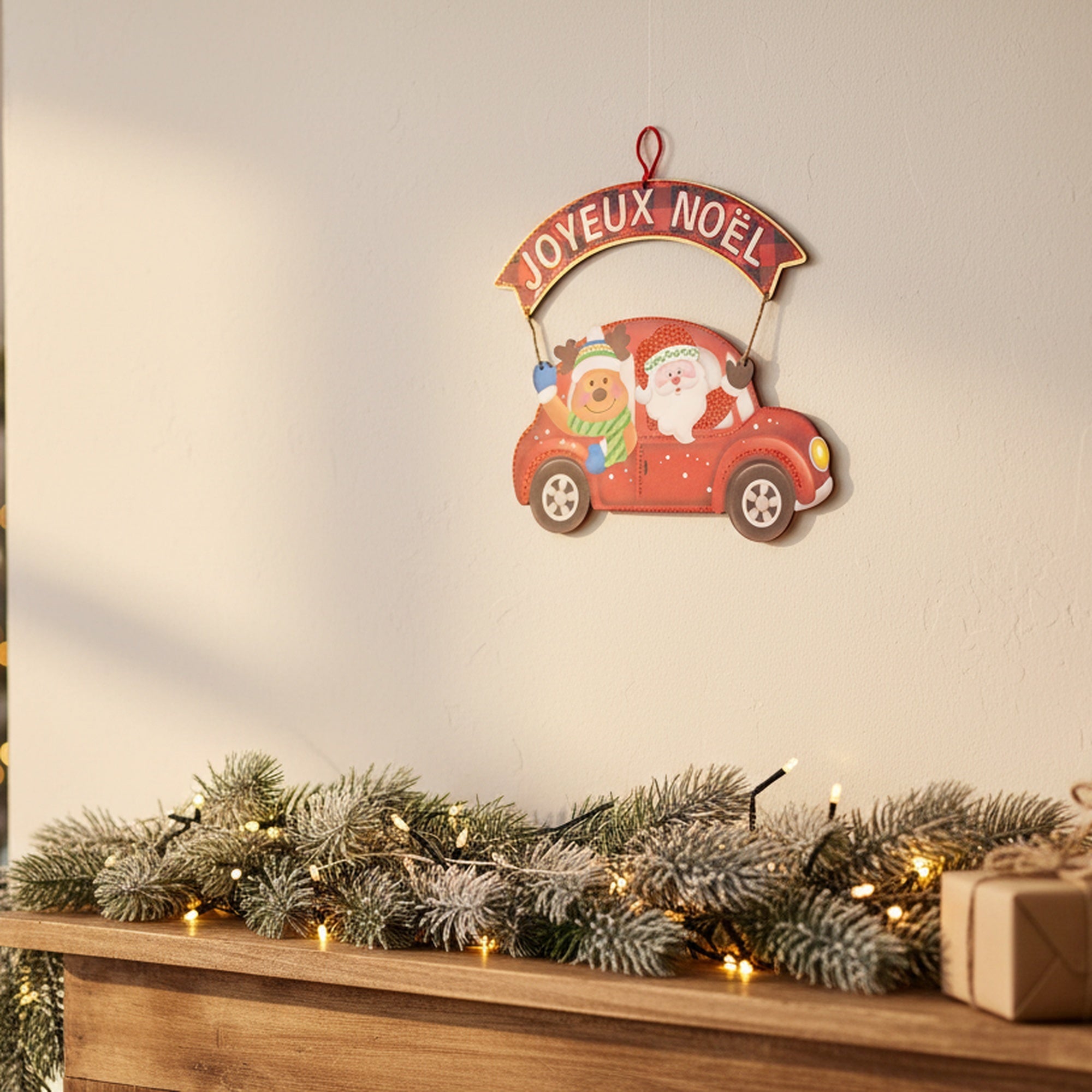 Foam Board Wall Decor Red Car with Joyeux Noel Banner, Christmas, Wall Decor, Holiday Decor- Set of 2