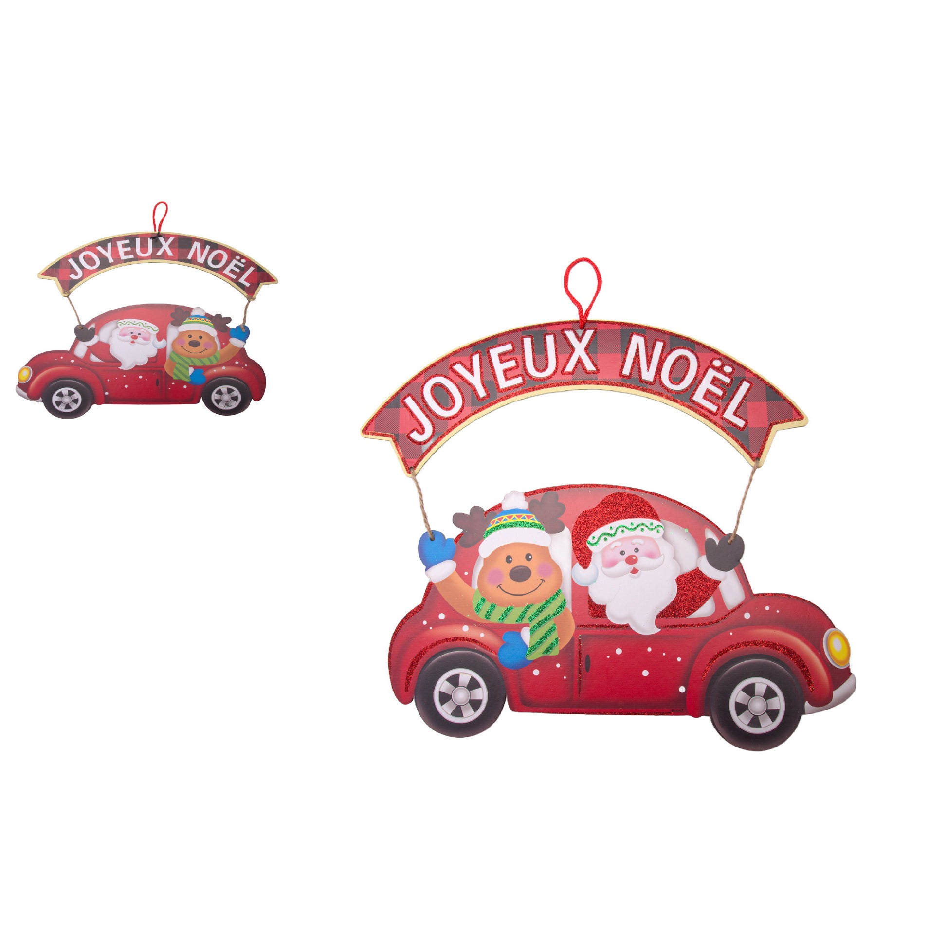 Foam Board Wall Decor Red Car with Joyeux Noel Banner, Christmas, Wall Decor, Holiday Decor- Set of 2