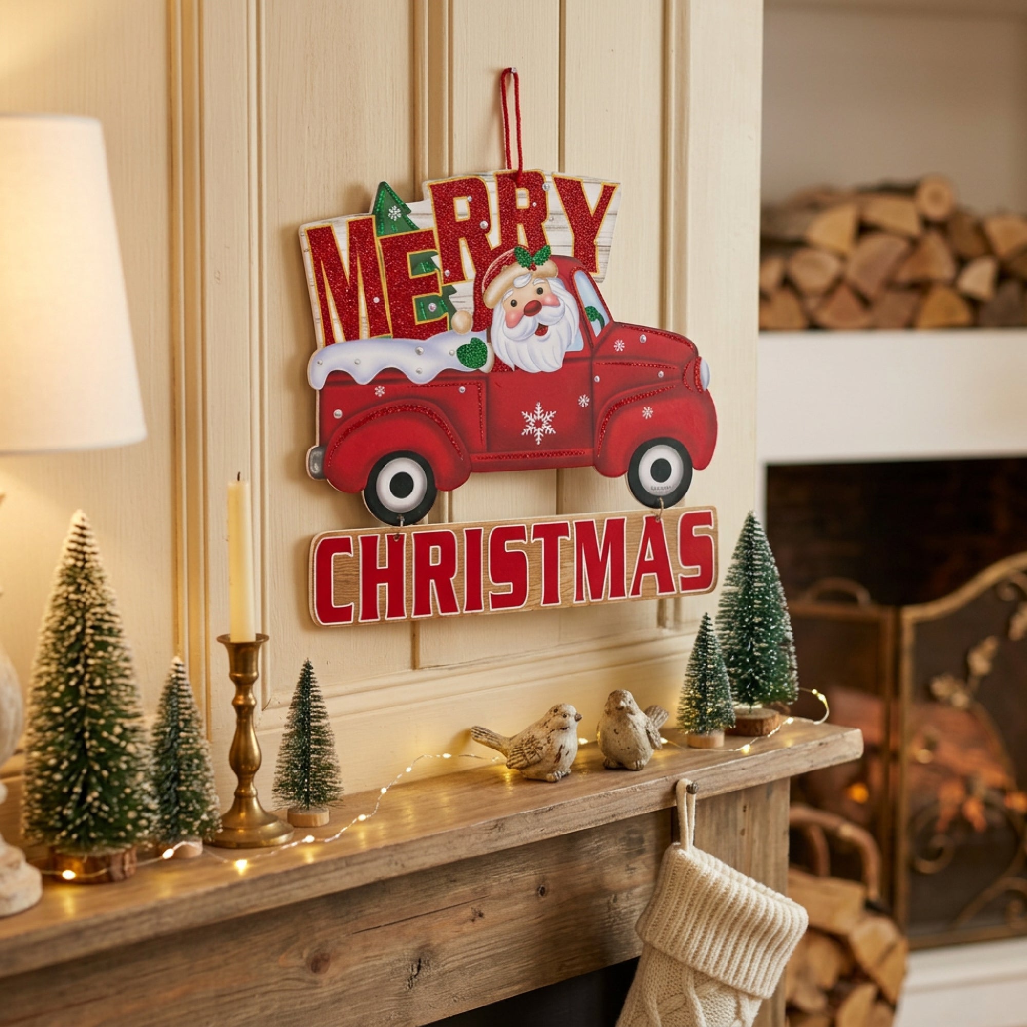 Foam Board Wall Decor Santa in Red Truck Merry Christmas, Christmas, Wall Decor, Holiday Decor- Set of 2