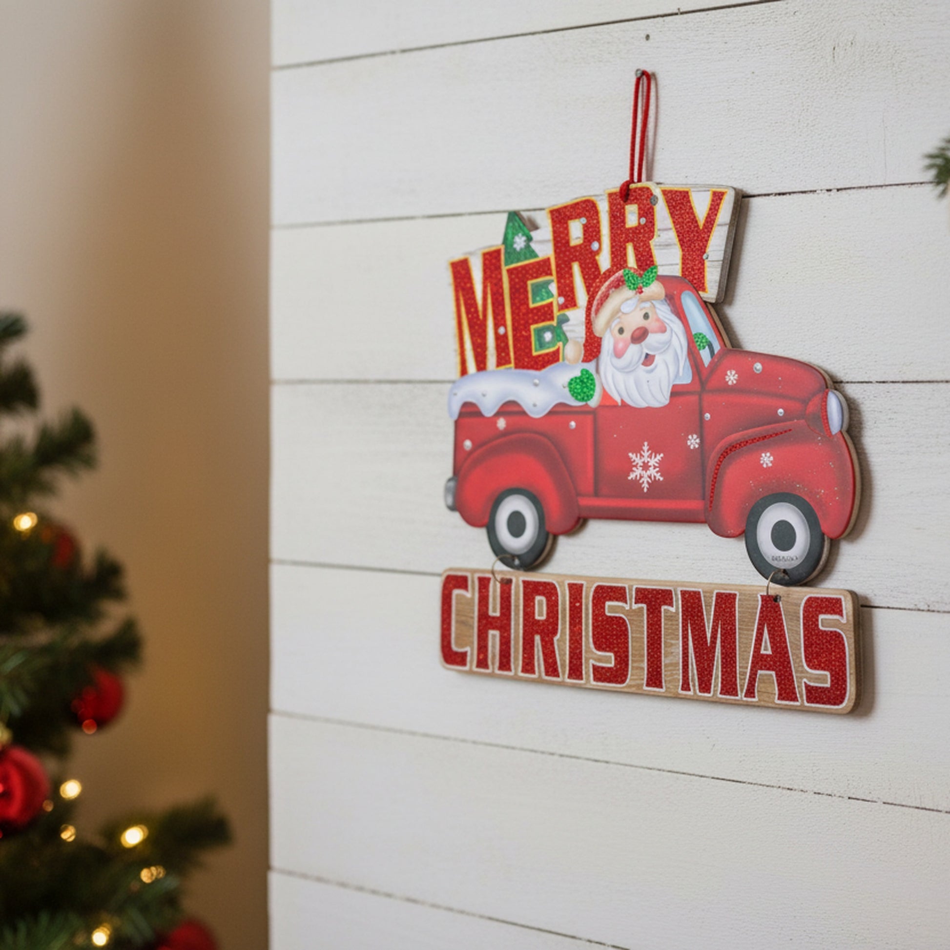 Foam Board Wall Decor Santa in Red Truck Merry Christmas, Christmas, Wall Decor, Holiday Decor- Set of 2