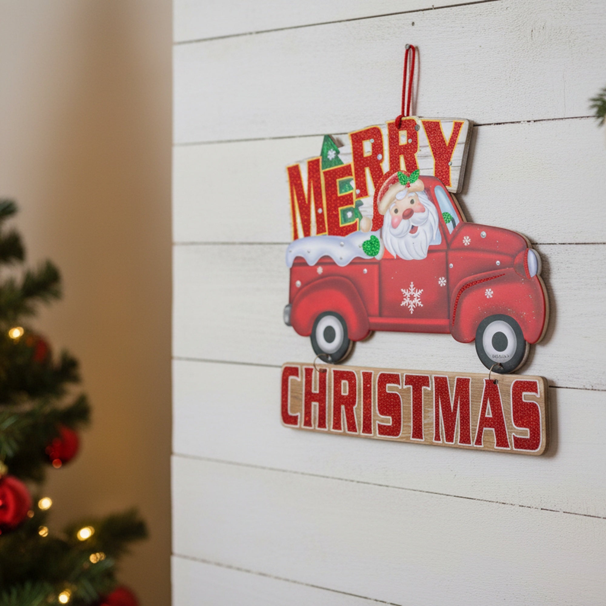 Foam Board Wall Decor Santa in Red Truck Merry Christmas, Christmas, Wall Decor, Holiday Decor- Set of 2