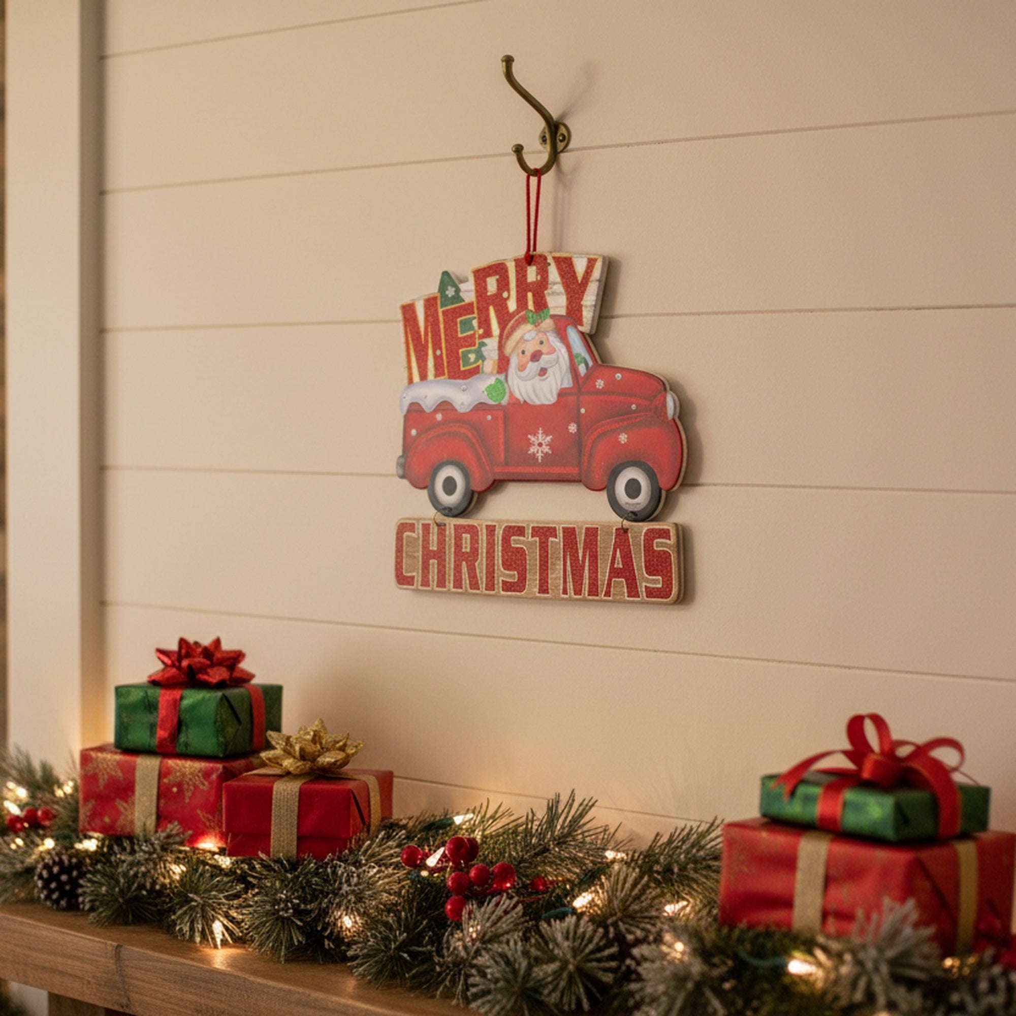Foam Board Wall Decor Santa in Red Truck Merry Christmas, Christmas, Wall Decor, Holiday Decor- Set of 2