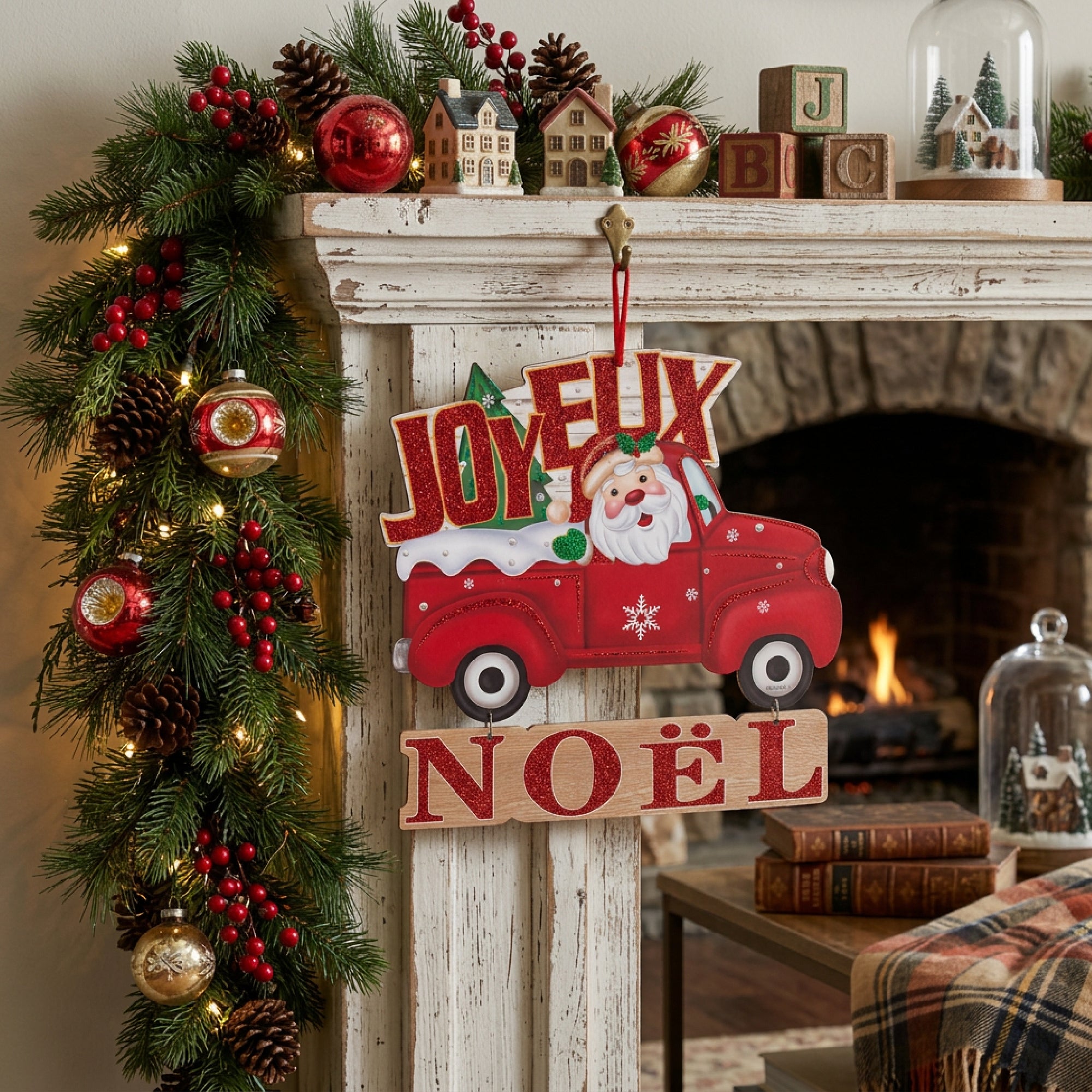 Foam Board Wall Decor Santa in Red Truck Joyeux Noel, Christmas, Wall Decor, Holiday Decor- Set of 2