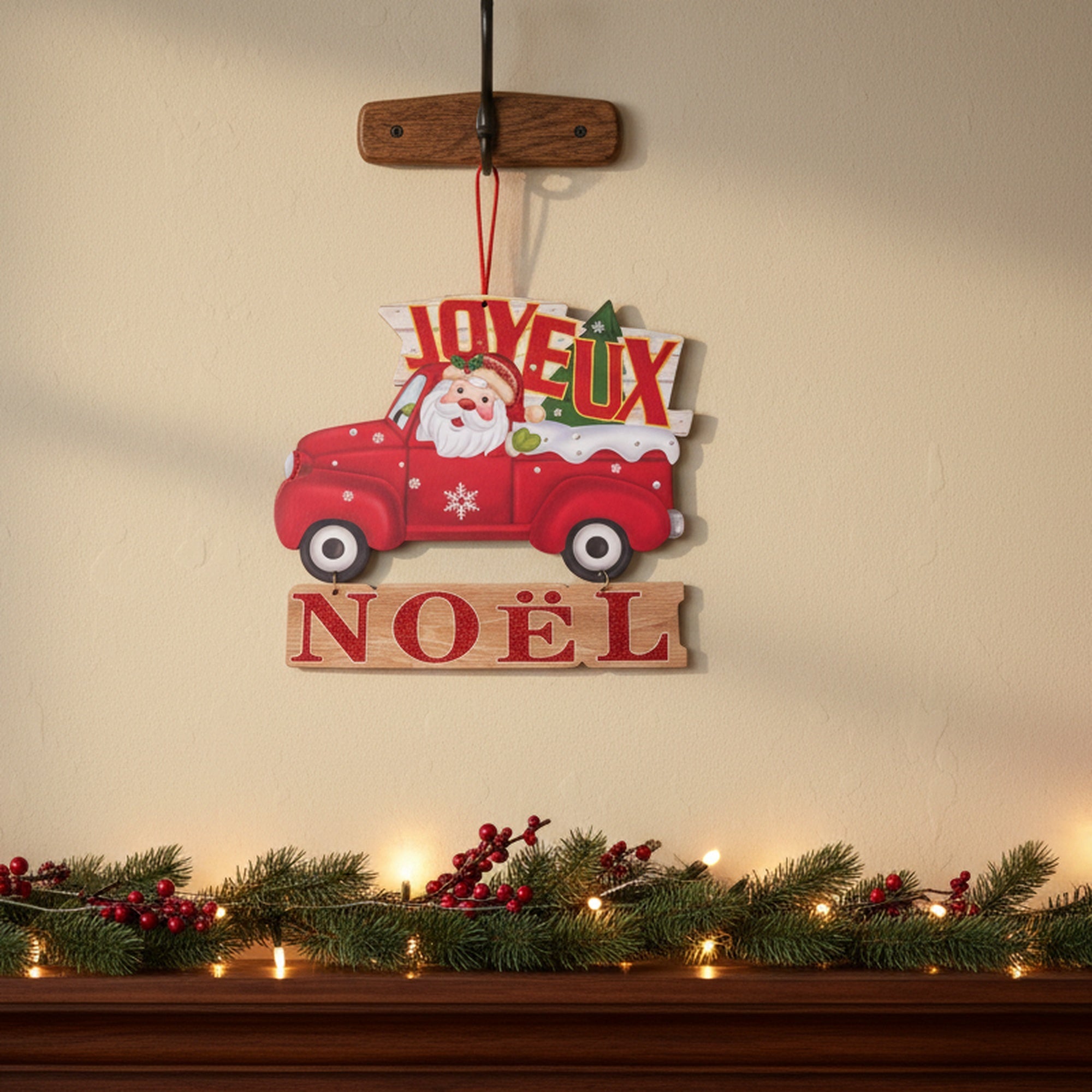 Foam Board Wall Decor Santa in Red Truck Joyeux Noel, Christmas, Wall Decor, Holiday Decor- Set of 2