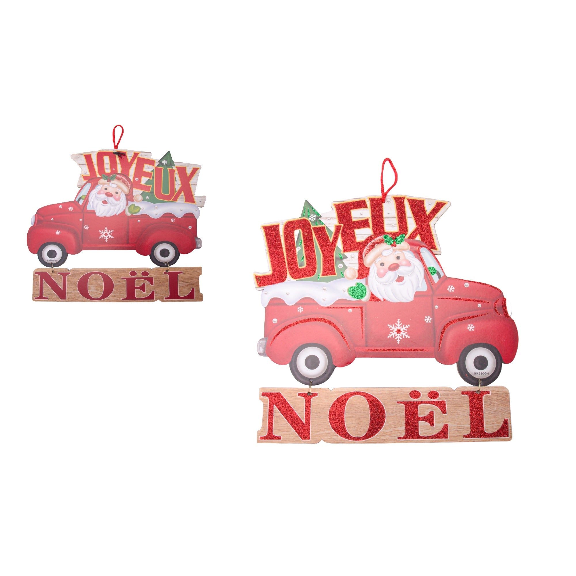 Foam Board Wall Decor Santa in Red Truck Joyeux Noel, Christmas, Wall Decor, Holiday Decor- Set of 2