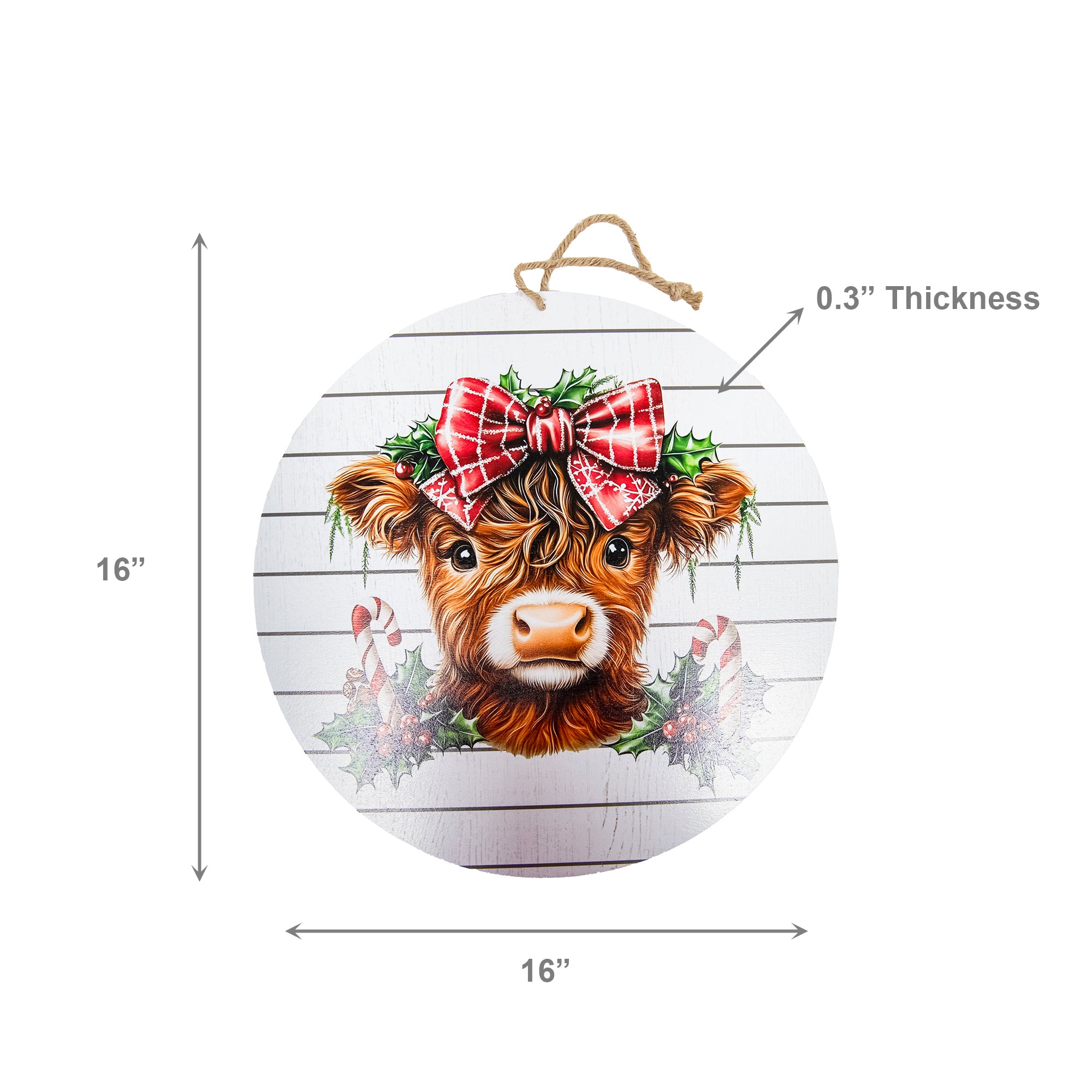 Round Wall Hanger Festive Highland Cow, Wall Decor, Holiday Decor