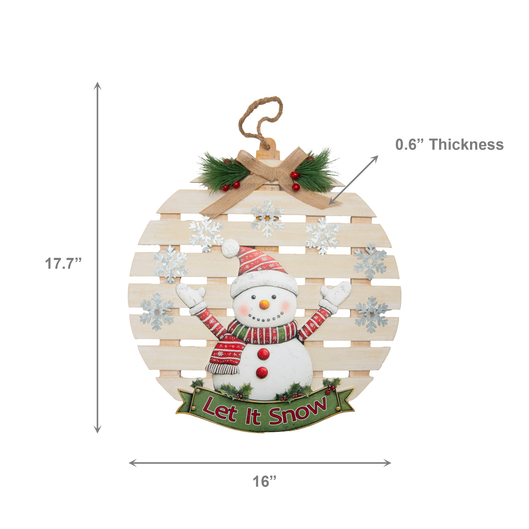 Round Wooden Slat Hanger Snowman Let It Snow, Christmas, Holiday Decor