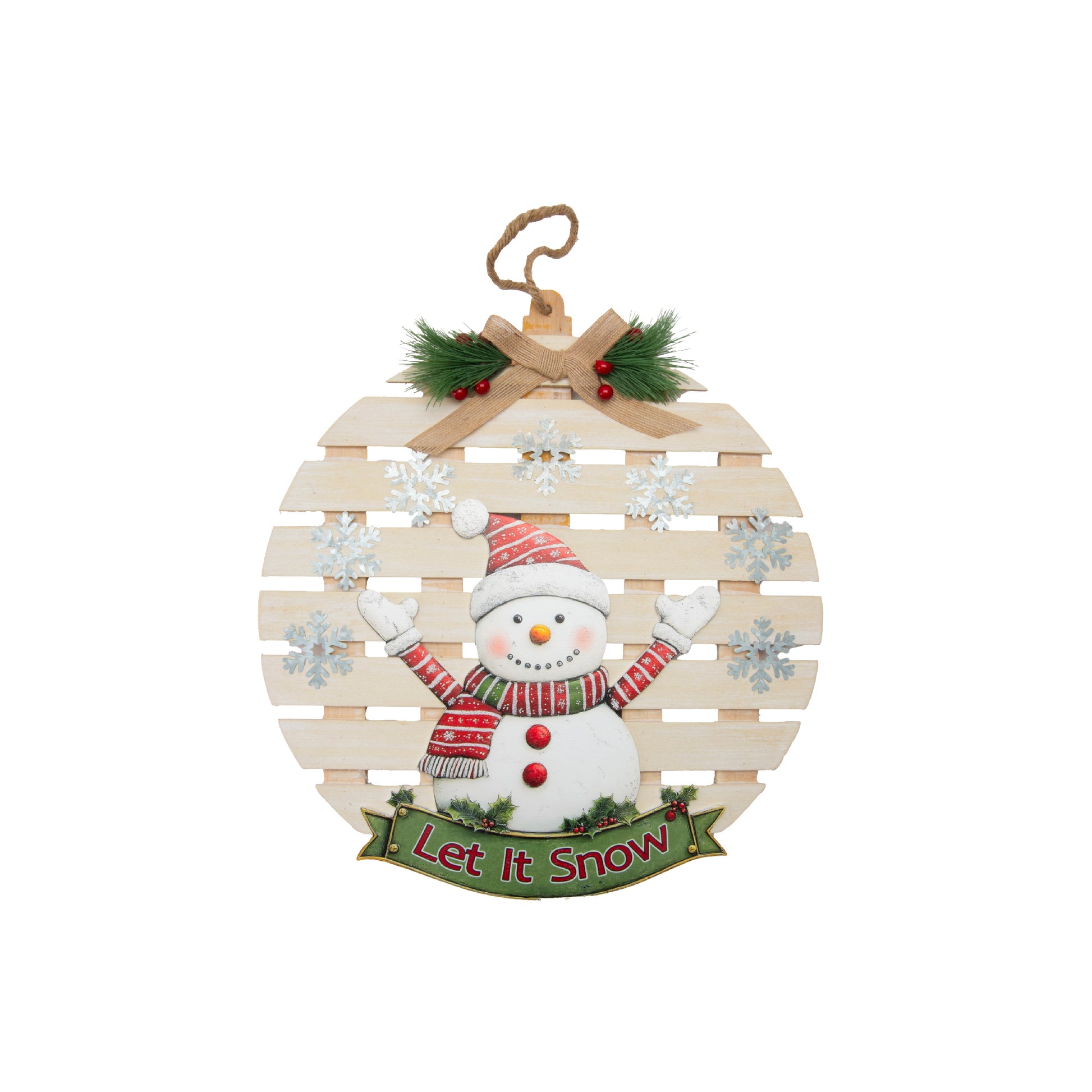 Round Wooden Slat Hanger Snowman Let It Snow, Christmas, Holiday Decor