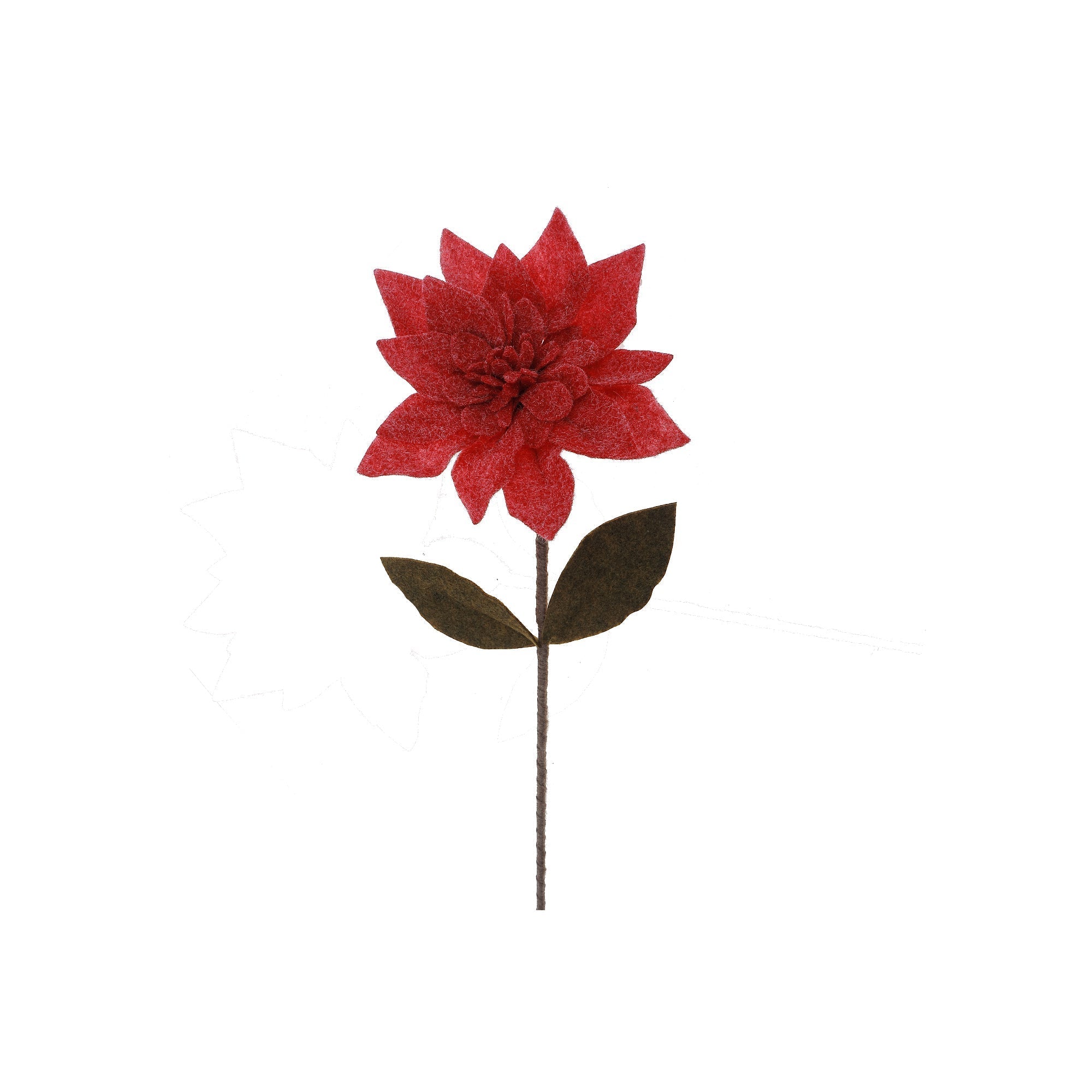 Red Long Stem Felt Poinsettia Decorative Pick, Christmas Floral Decoration, Holiday Centerpiece Accent, Festive Arrangement