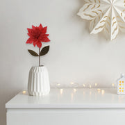 Red Long Stem Felt Poinsettia Decorative Pick, Christmas Floral Decoration, Holiday Centerpiece Accent, Festive Arrangement