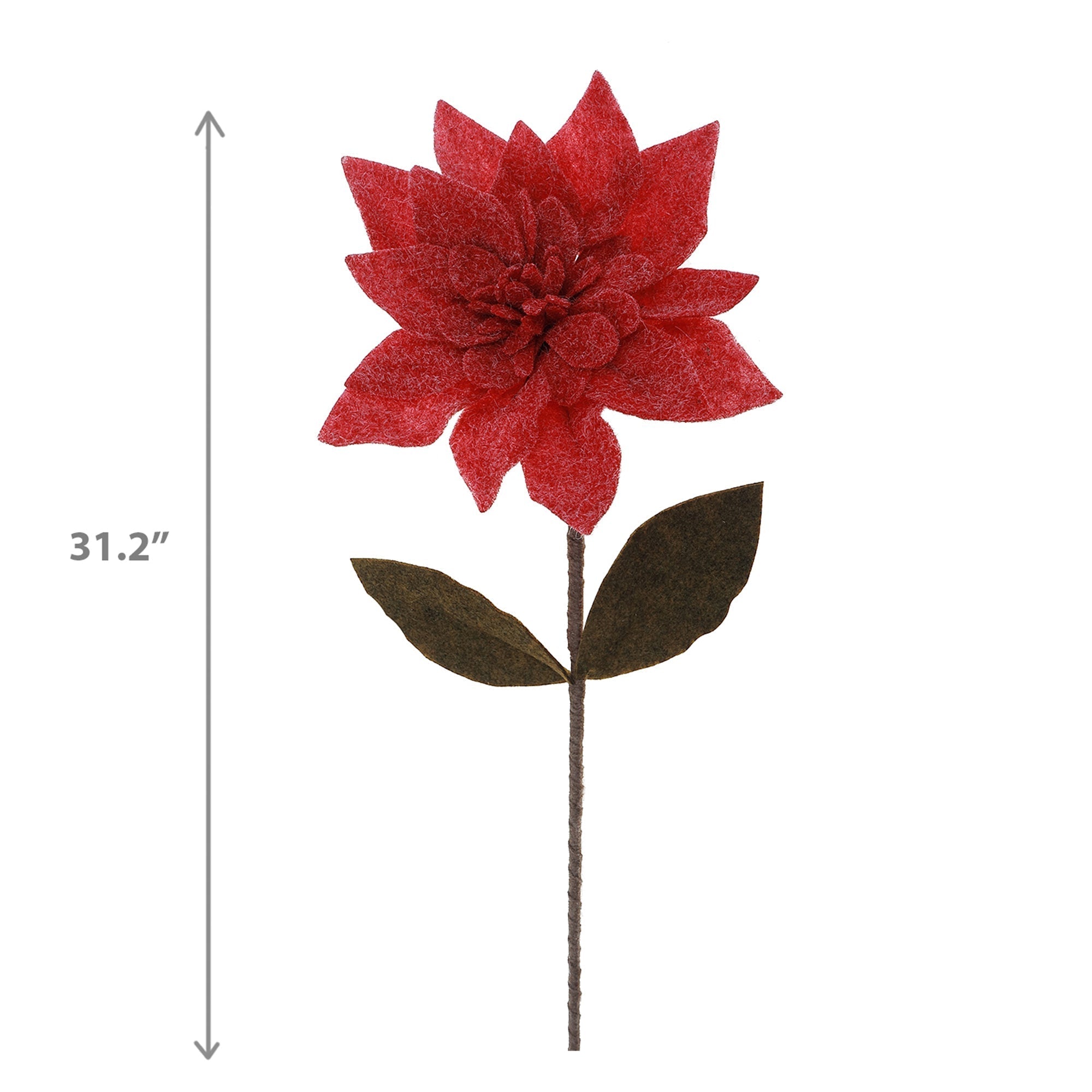 Red Long Stem Felt Poinsettia Decorative Pick, Christmas Floral Decoration, Holiday Centerpiece Accent, Festive Arrangement