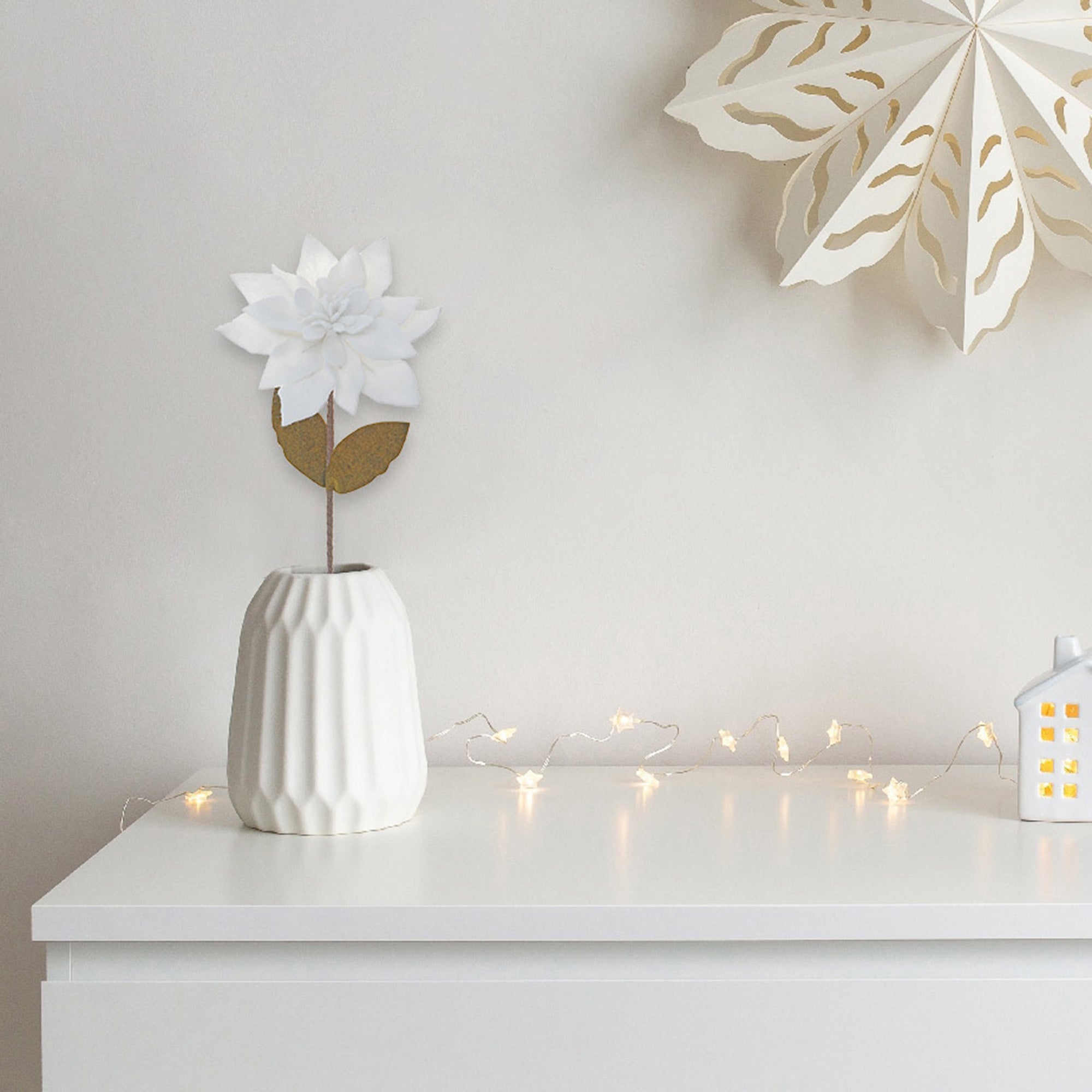 White Long Stem Felt Poinsettia Decorative Pick, Christmas Floral Decoration, Holiday Centerpiece Accent, Festive Arrangement
