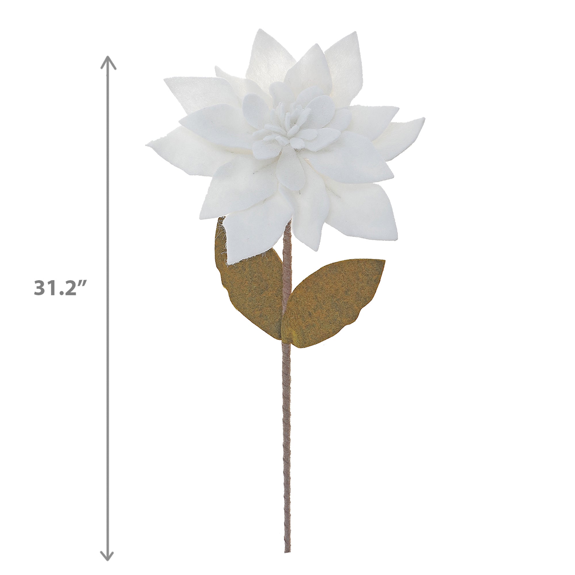 White Long Stem Felt Poinsettia Decorative Pick, Christmas Floral Decoration, Holiday Centerpiece Accent, Festive Arrangement