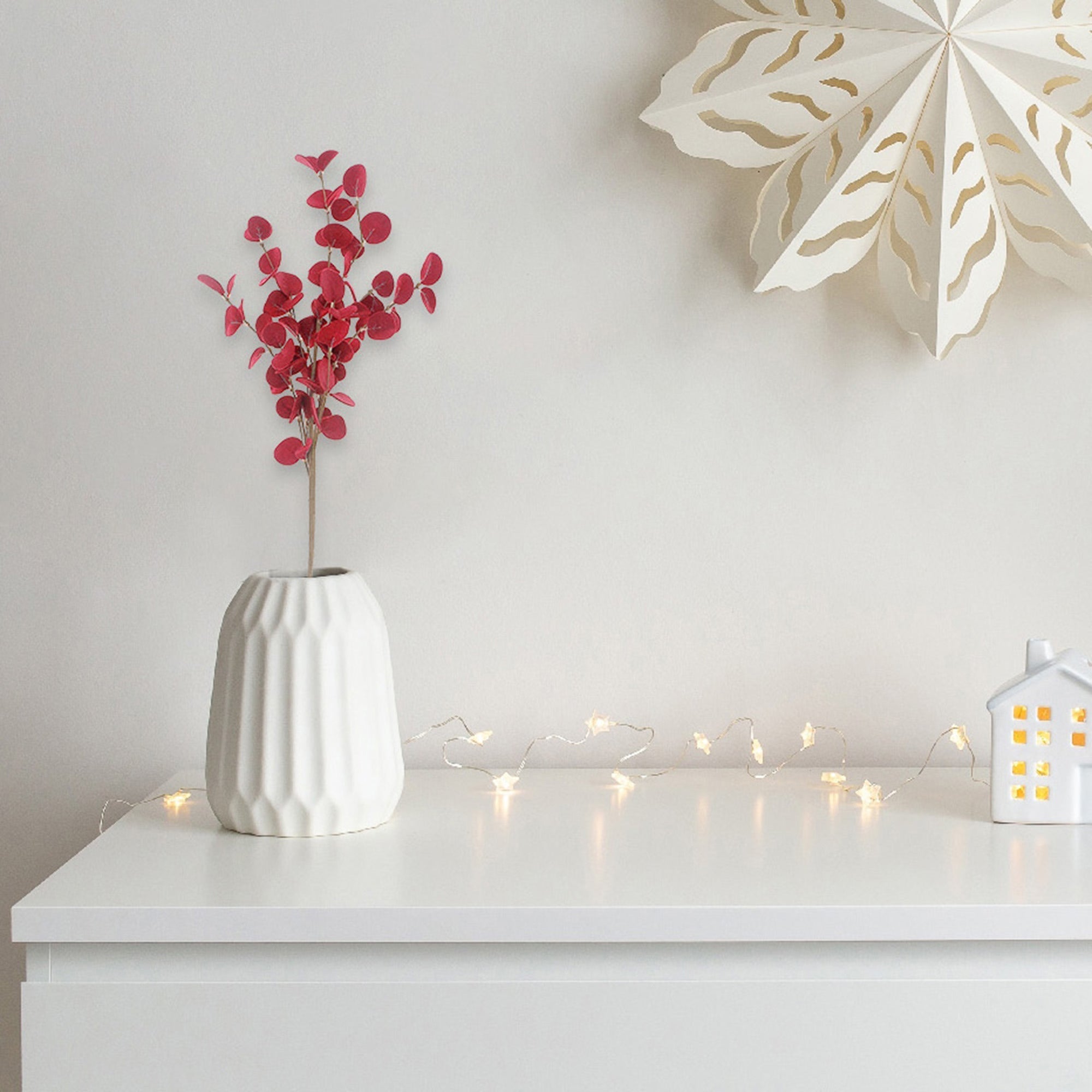 Burgundy Felt and Eucalyptus Decorative Spray - Set of 2, Holiday Floral Arrangement, Christmas Centerpiece, Festive Decor