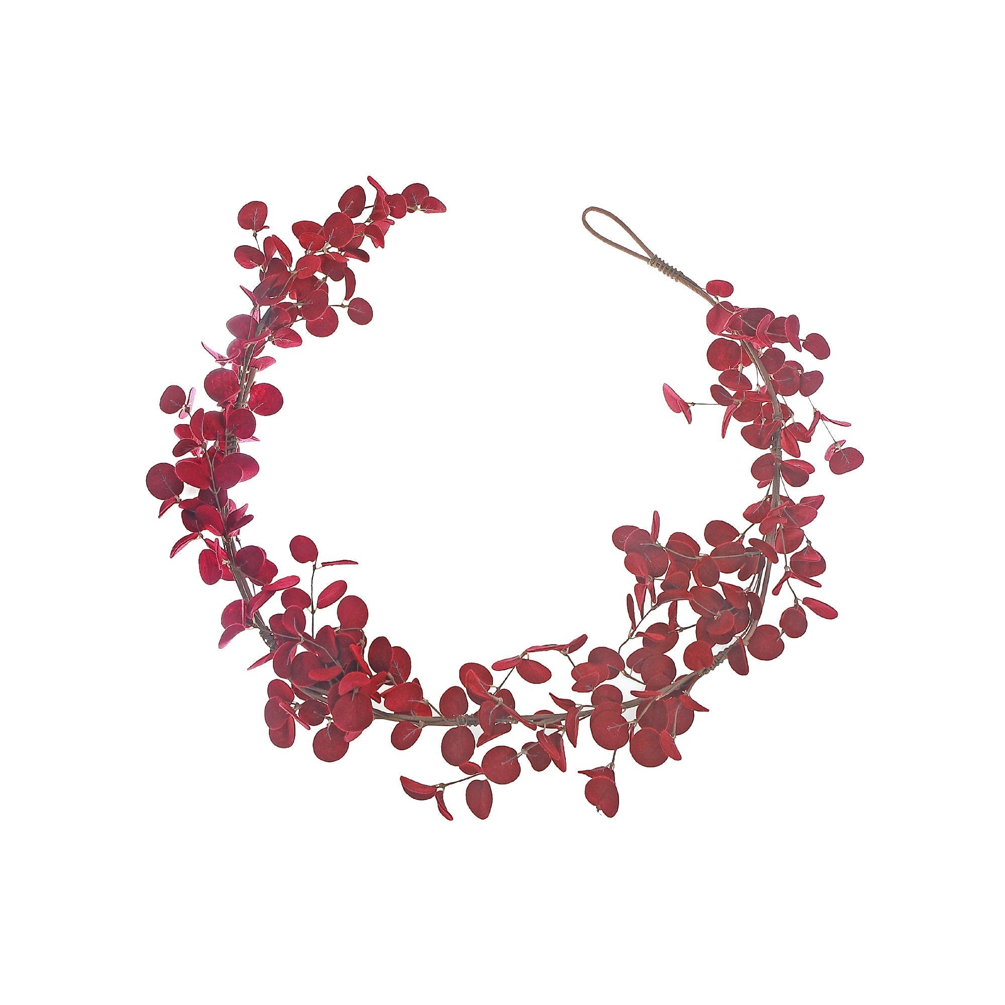 Burgundy Felt and Eucalyptus Decorative Garland, Christmas Mantel or Table Decoration, Holiday Floral Accent