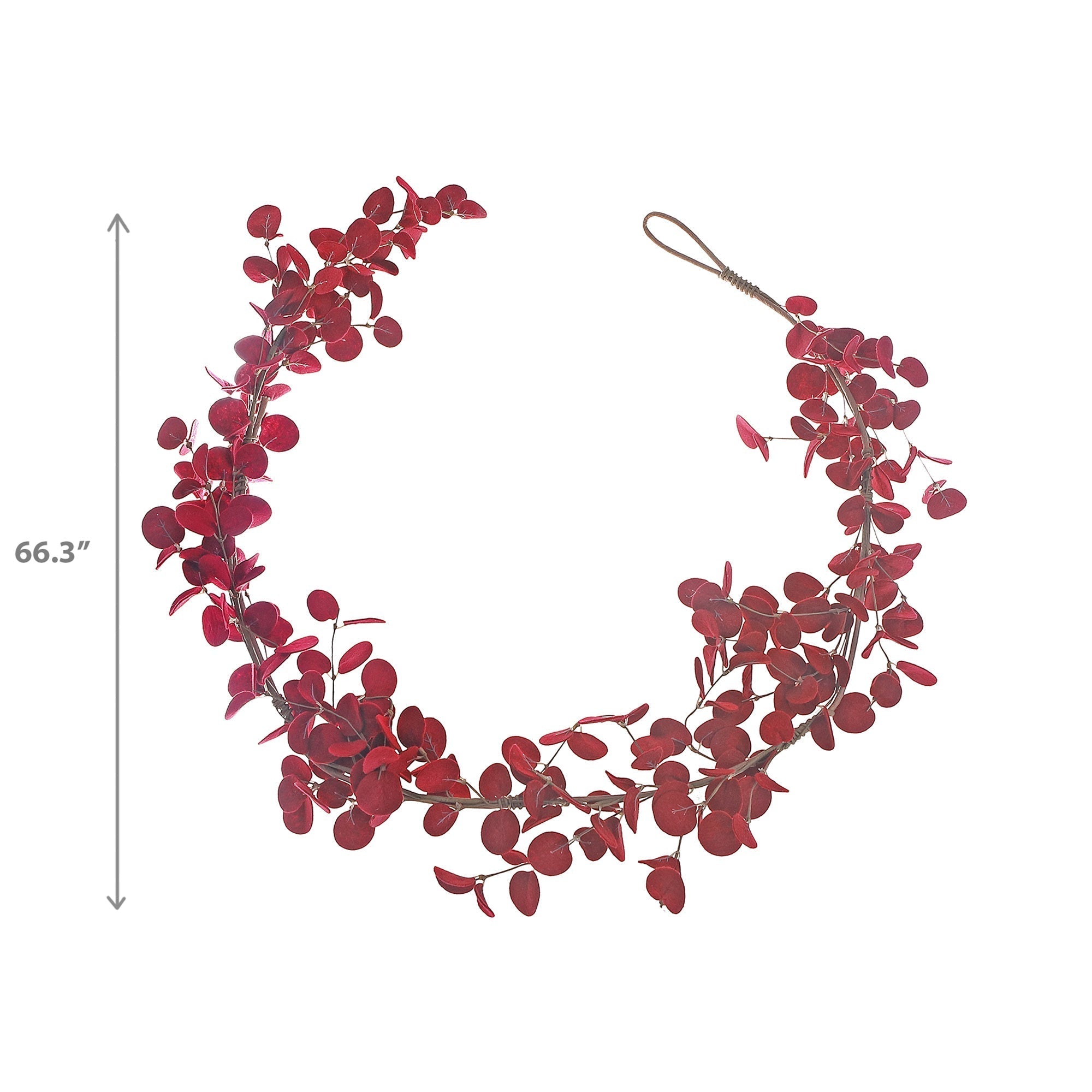 Burgundy Felt and Eucalyptus Decorative Garland, Christmas Mantel or Table Decoration, Holiday Floral Accent