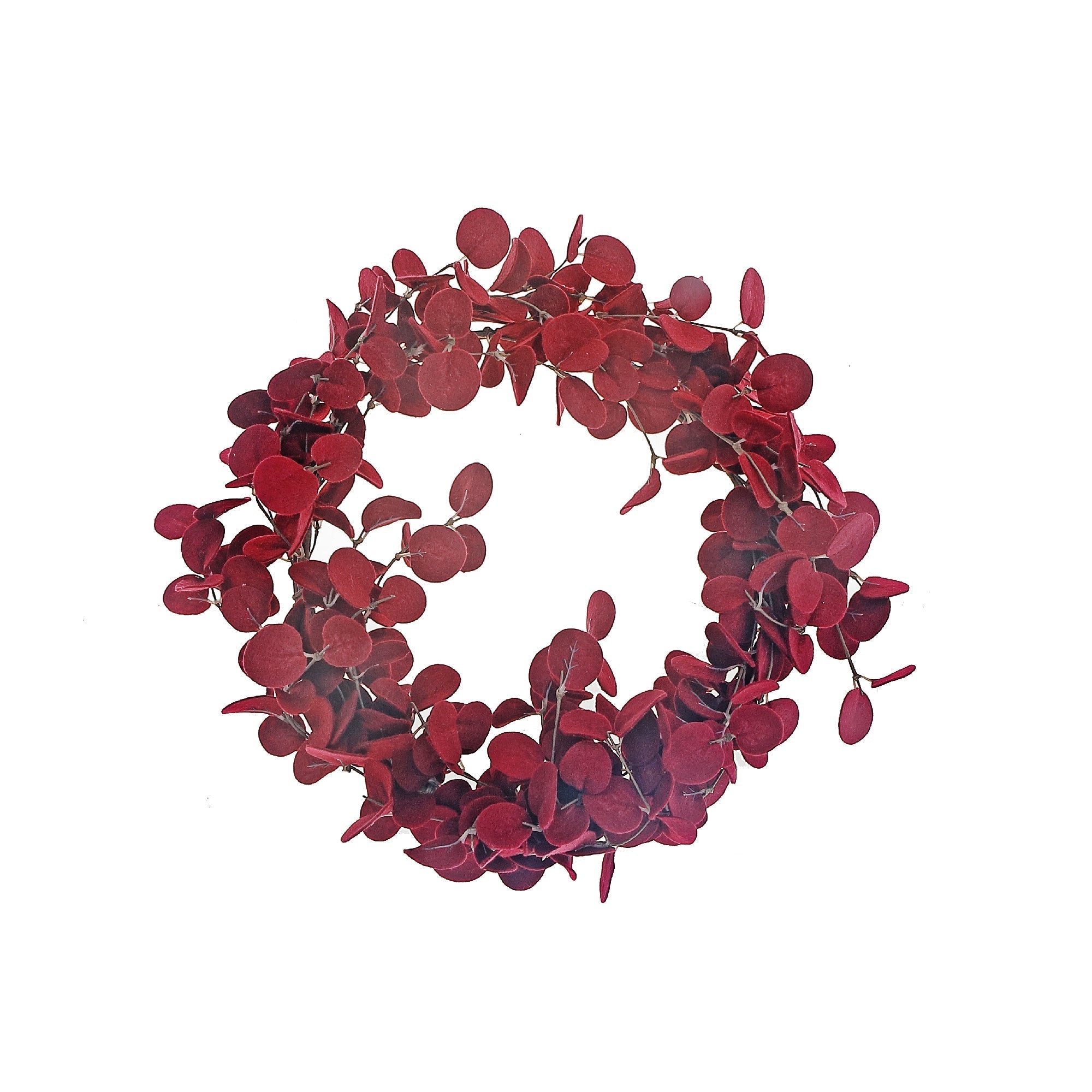 Burgundy Felt and Eucalyptus Christmas Wreath, Holiday Door Decor, Christmas Floral Accent, Festive Seasonal Decoration