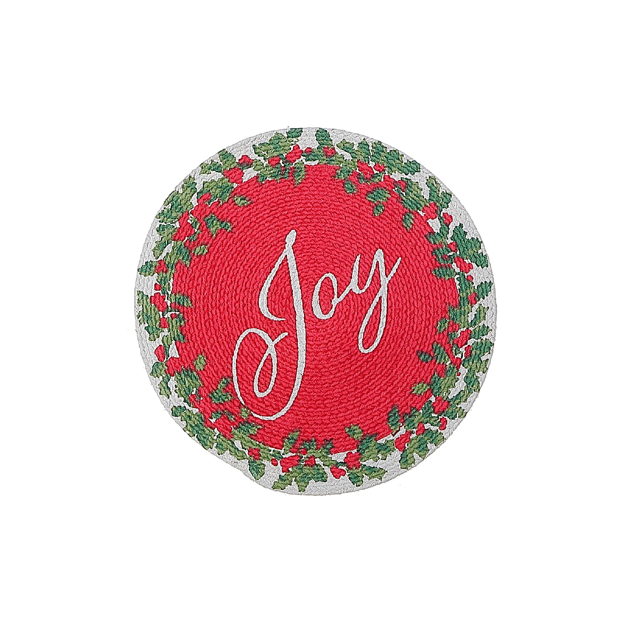 Christmas Printed Round Cotton Rope Placemat Joy Set Of 12, Holiday Table Decor, Festive Dining Accent