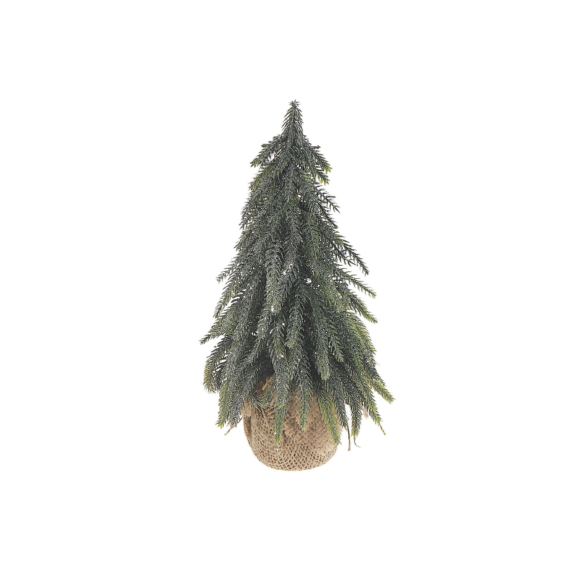 11 Inch Pine Tree with Silver Glitter and Burlap Base, Mini Christmas Holiday Decoration