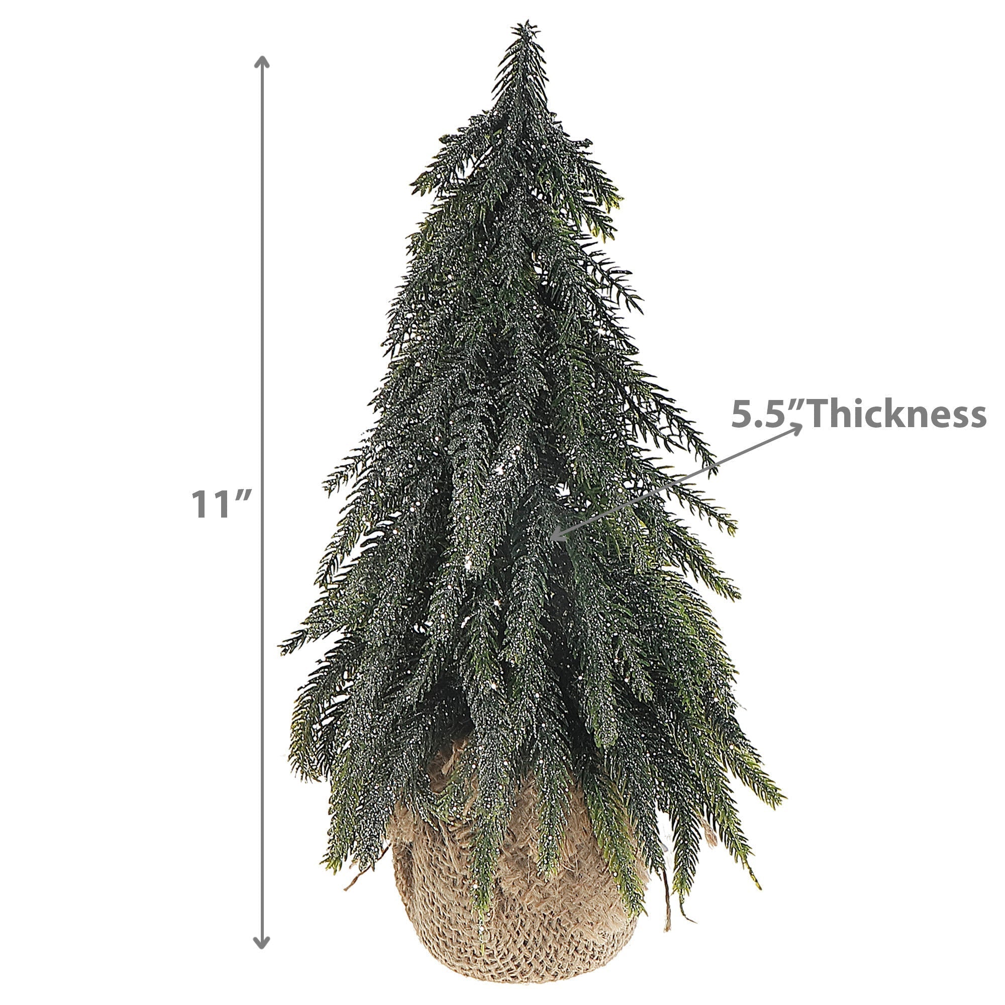 11 Inch Pine Tree with Silver Glitter and Burlap Base, Mini Christmas Holiday Decoration