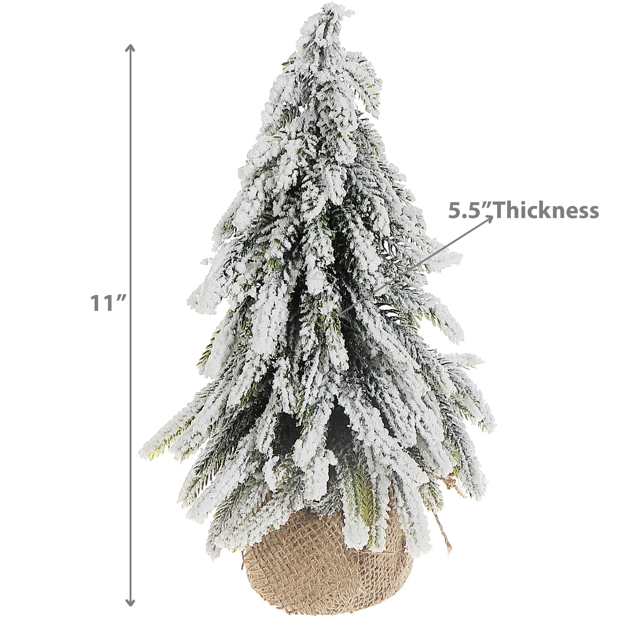 11 Inch Snow Covered Pine Tree with Burlap Base, Holiday Mini Tree Décor