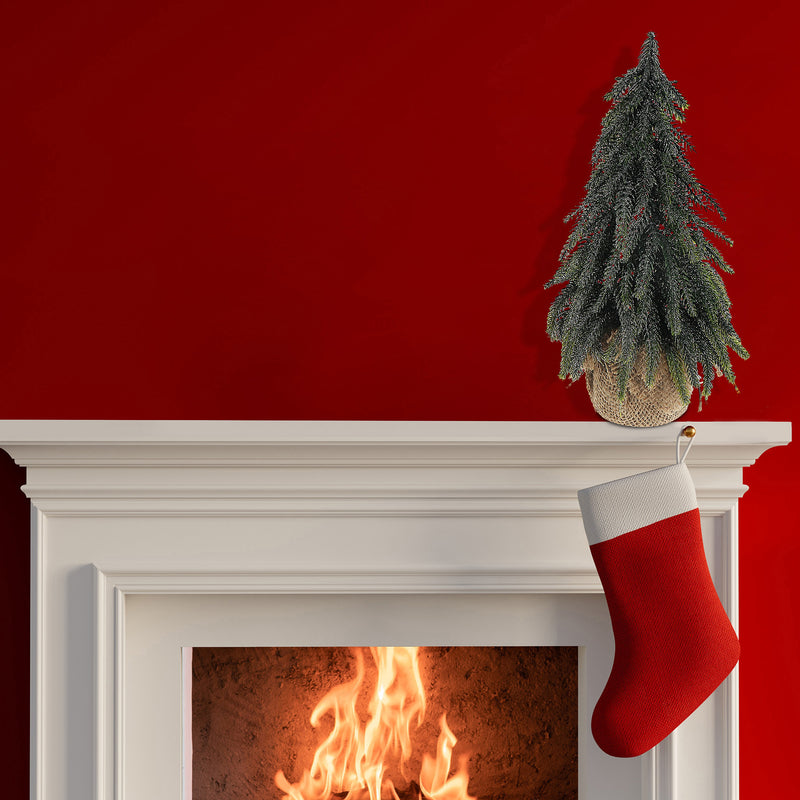 Pine Tree With Burlap Base (14") (Silver Glitter)