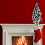 14 Inch Snow Covered Pine Tree with Burlap Base, Mini Holiday Christmas Décor