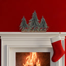 Triple Pine Tree On Wood Base (Silver Glitter)