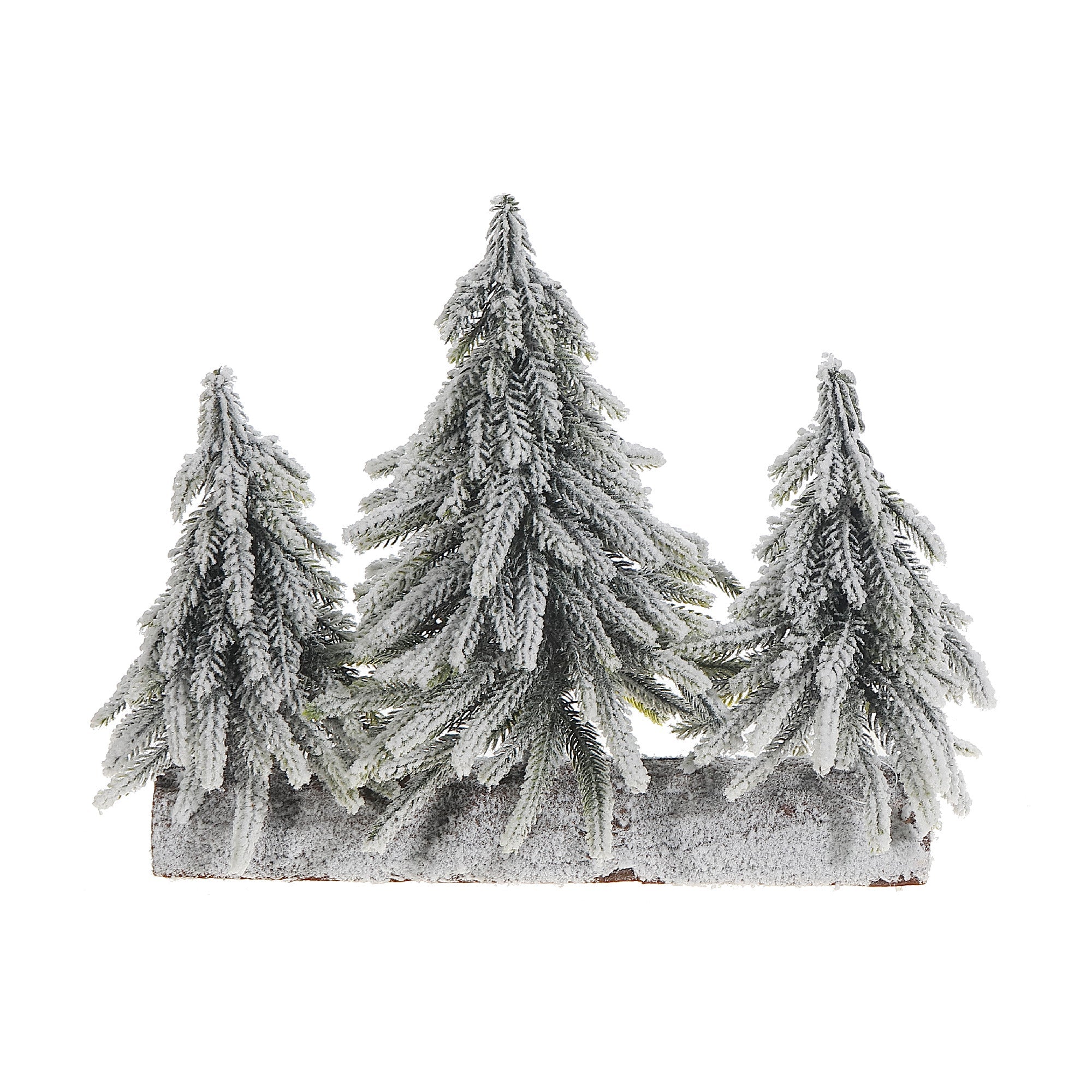 Triple Pine Tree on Wood Base Snow Covered – Christmas Tabletop Decoration, Holiday Accent, Festive Winter Decor