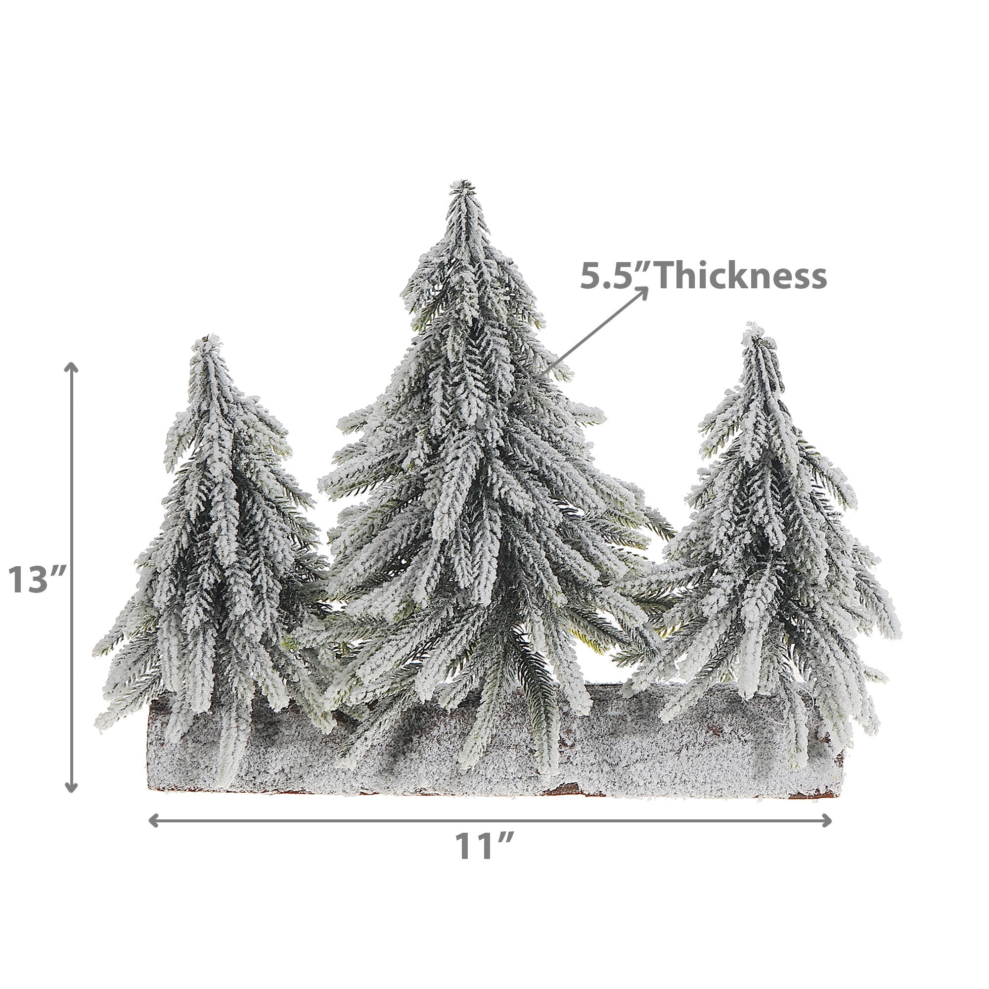 Triple Pine Tree on Wood Base Snow Covered – Christmas Tabletop Decoration, Holiday Accent, Festive Winter Decor