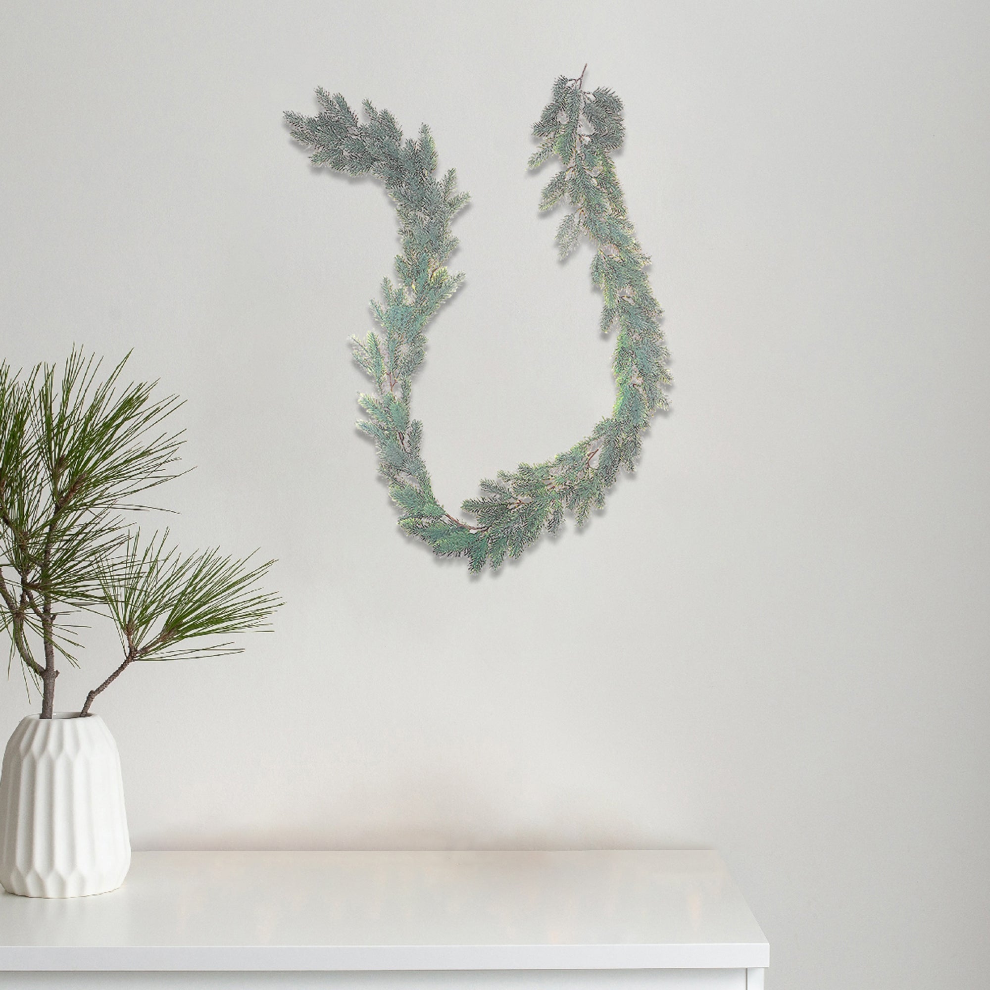 Silver Glitter Pine Decorative Garland, Christmas Garland, Holiday Mantel or Table Decor, Festive Seasonal Accent