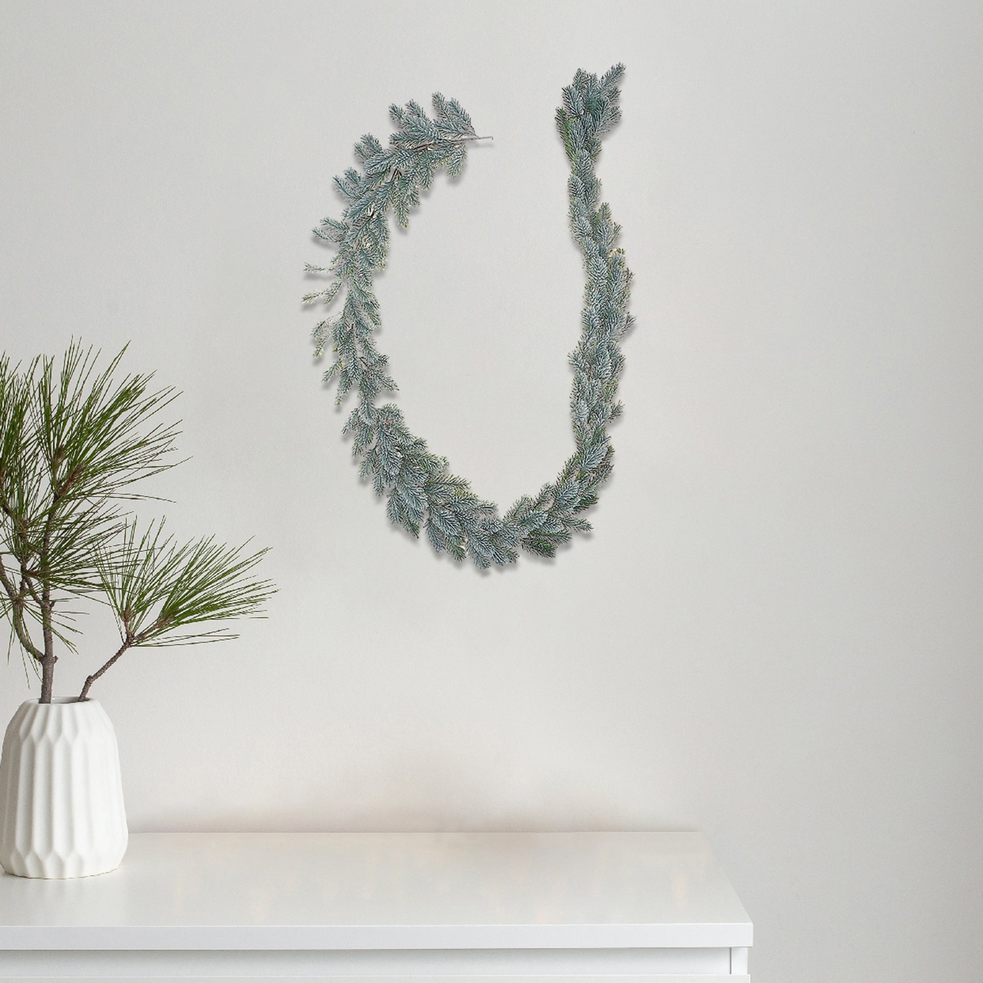 Snow Covered Pine Decorative Garland, Christmas Garland, Holiday Mantel Decor, Festive Winter Home Accent