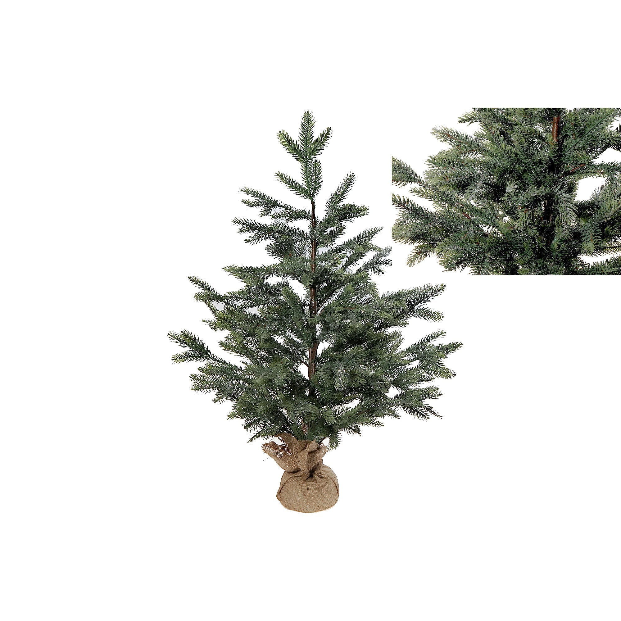 35 Inch Pine Tree with Silver Glitter and Burlap Base, Festive Christmas Tabletop Décor