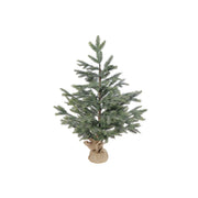 35 Inch Pine Tree with Silver Glitter and Burlap Base, Festive Christmas Tabletop Décor