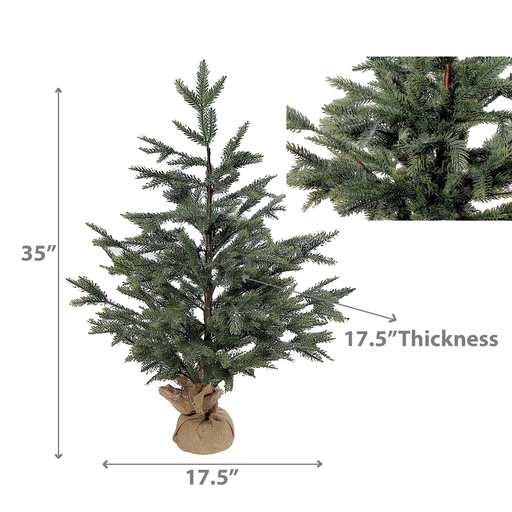 35 Inch Pine Tree with Silver Glitter and Burlap Base, Festive Christmas Tabletop Décor