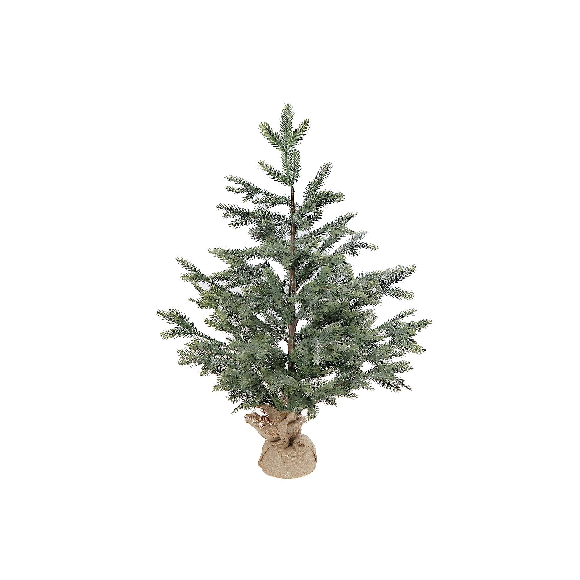 35 Inch Pine Tree with Silver Glitter and Burlap Base, Festive Christmas Tabletop Décor